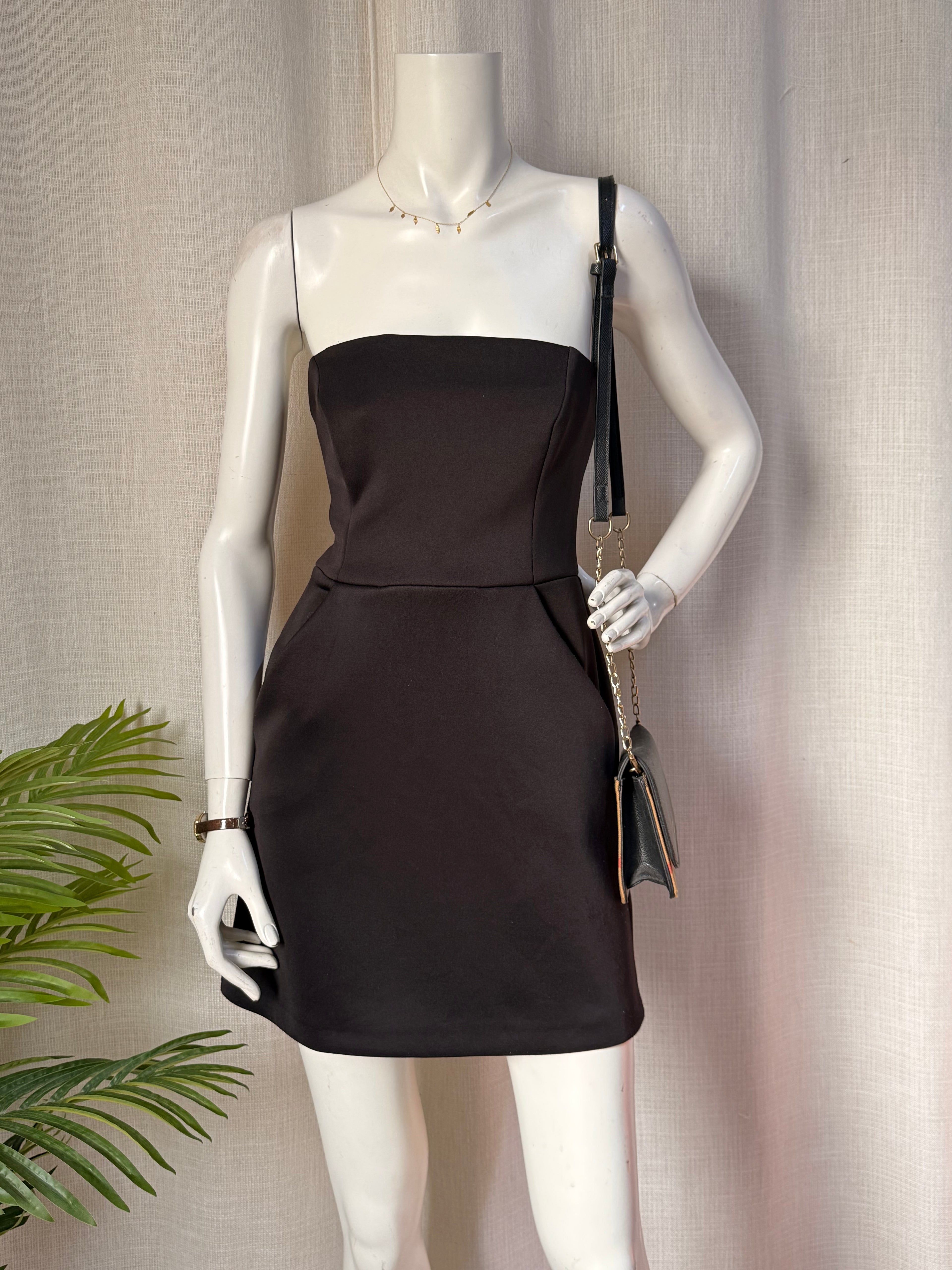River Island Strapless Black Mini Dress | Size UK 8