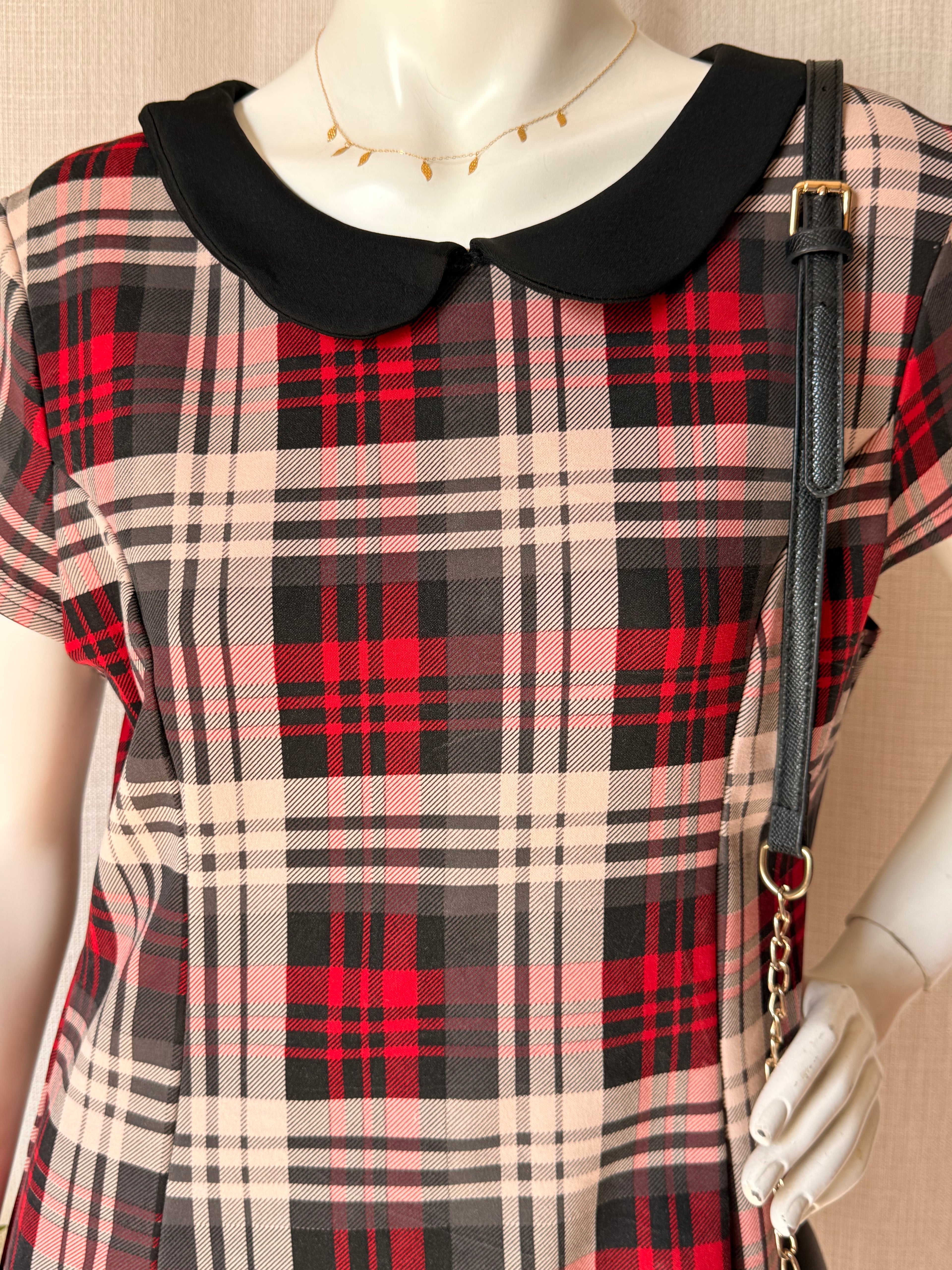 STELLA MORGAN Red Plaid Peter Pan Collar Dress | UK 16