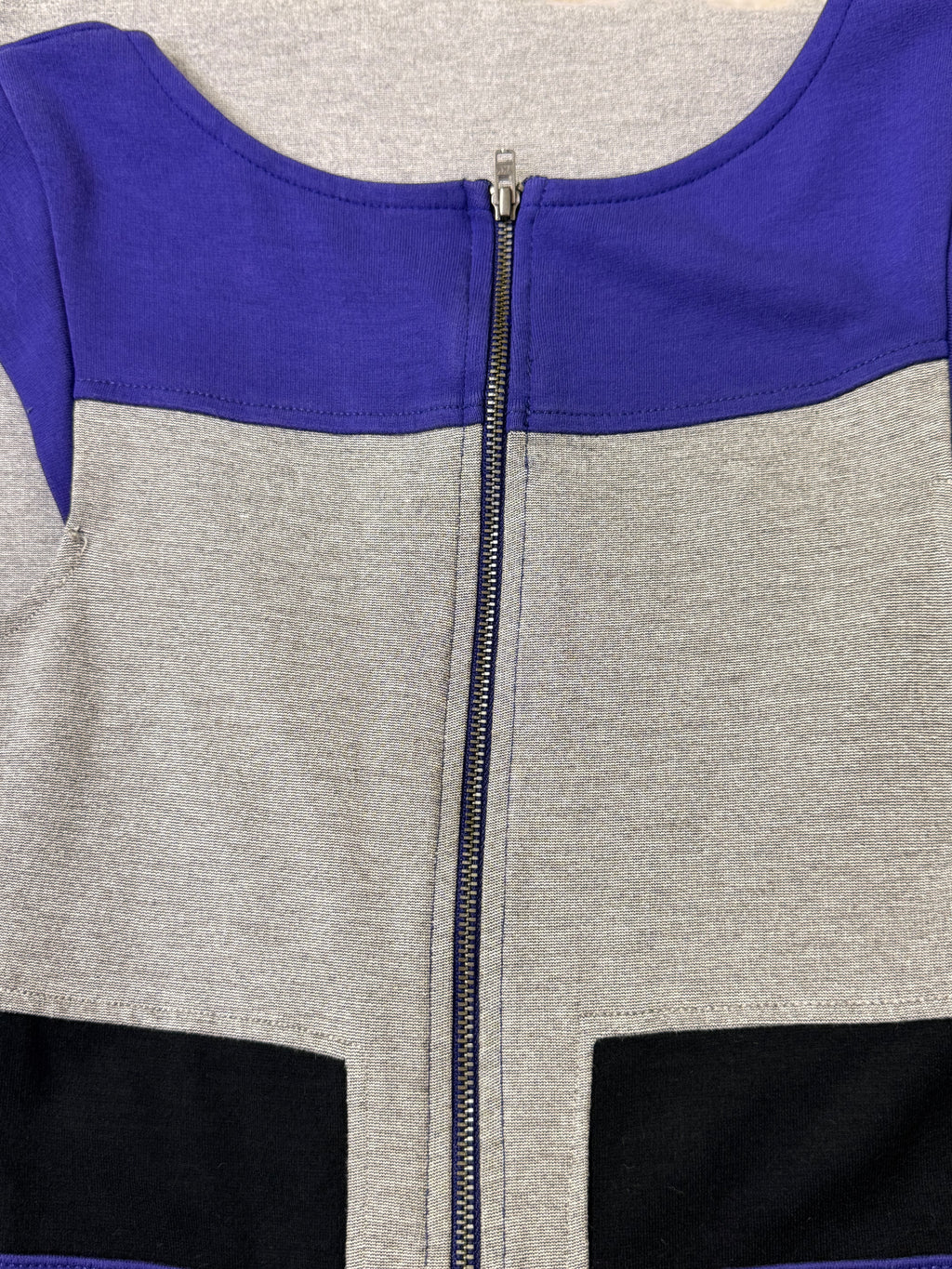 French Connection Grey, Blue & Black Color-Block Bodycon Dress - Size UK 8 / US 4 - Small