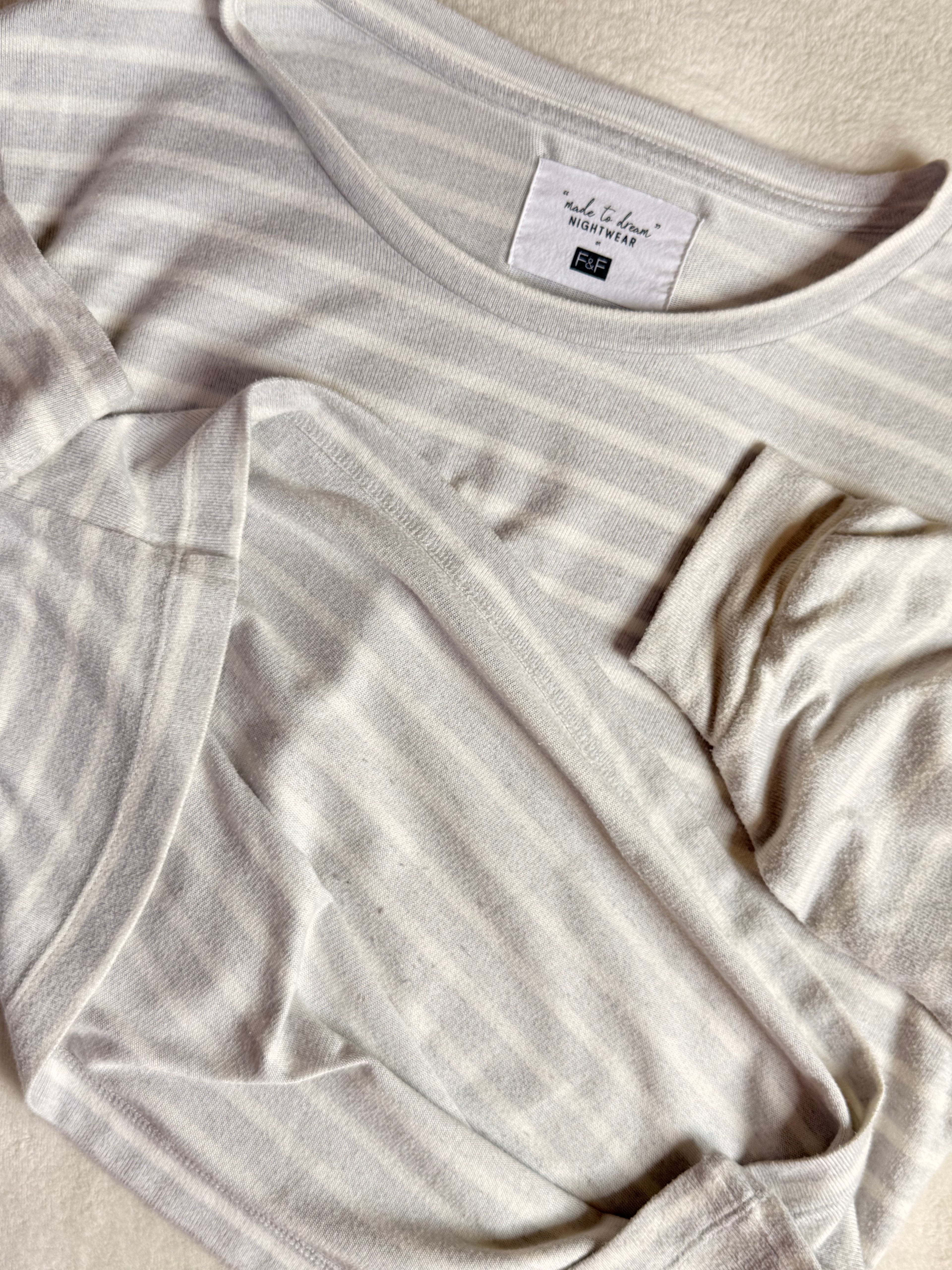 F&F Striped "Made to Dream" Nightwear Top | UK 12