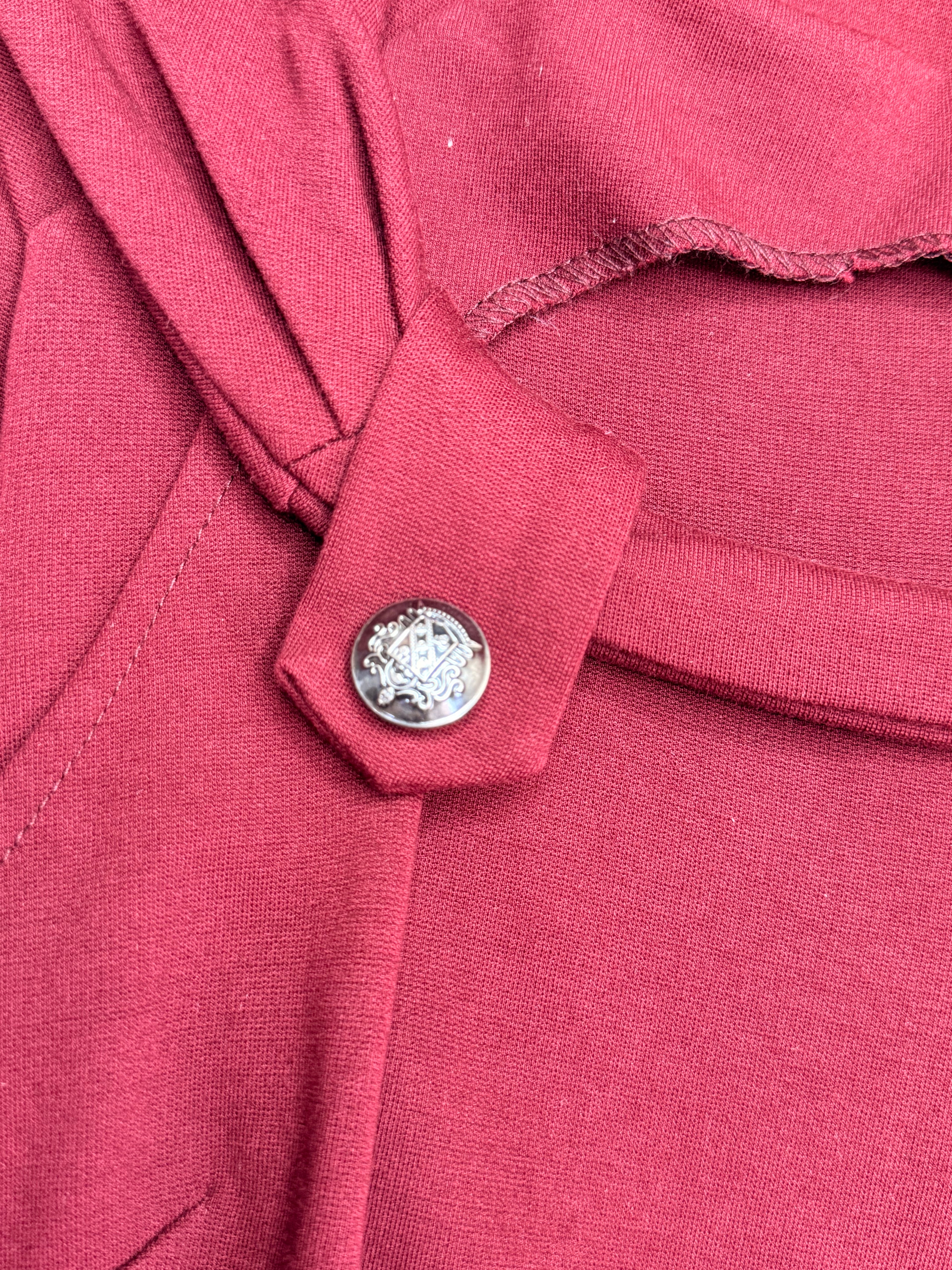 J&G Burgundy Red Square Neck Mini Dress with Engraved Buttons (Size S/M)