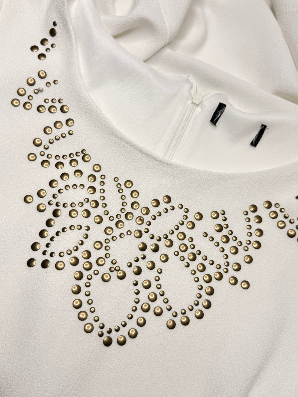 White Studded Crepe Shift Dress (Size L / XL)