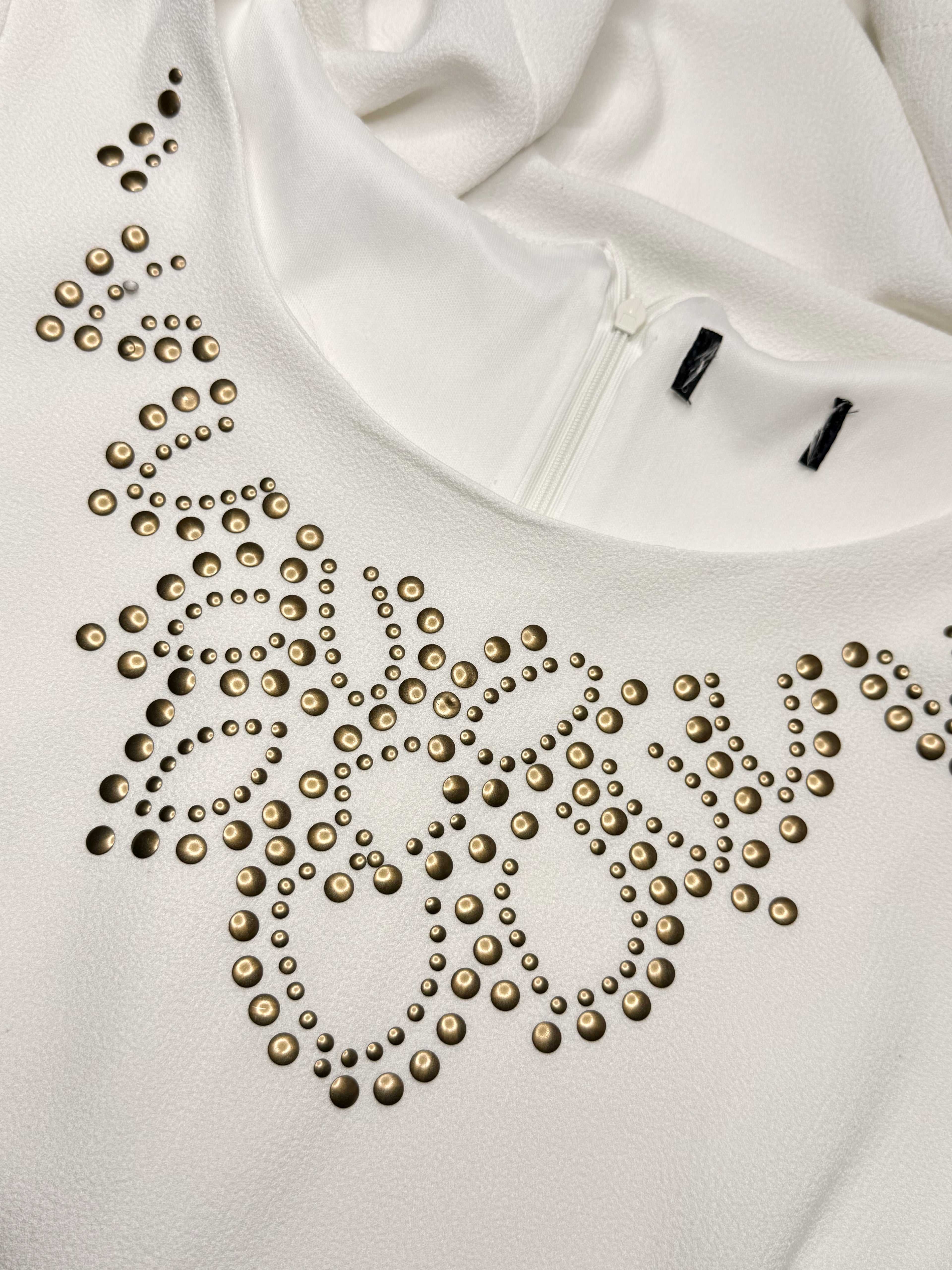 White Studded Crepe Shift Dress (Size L / XL)
