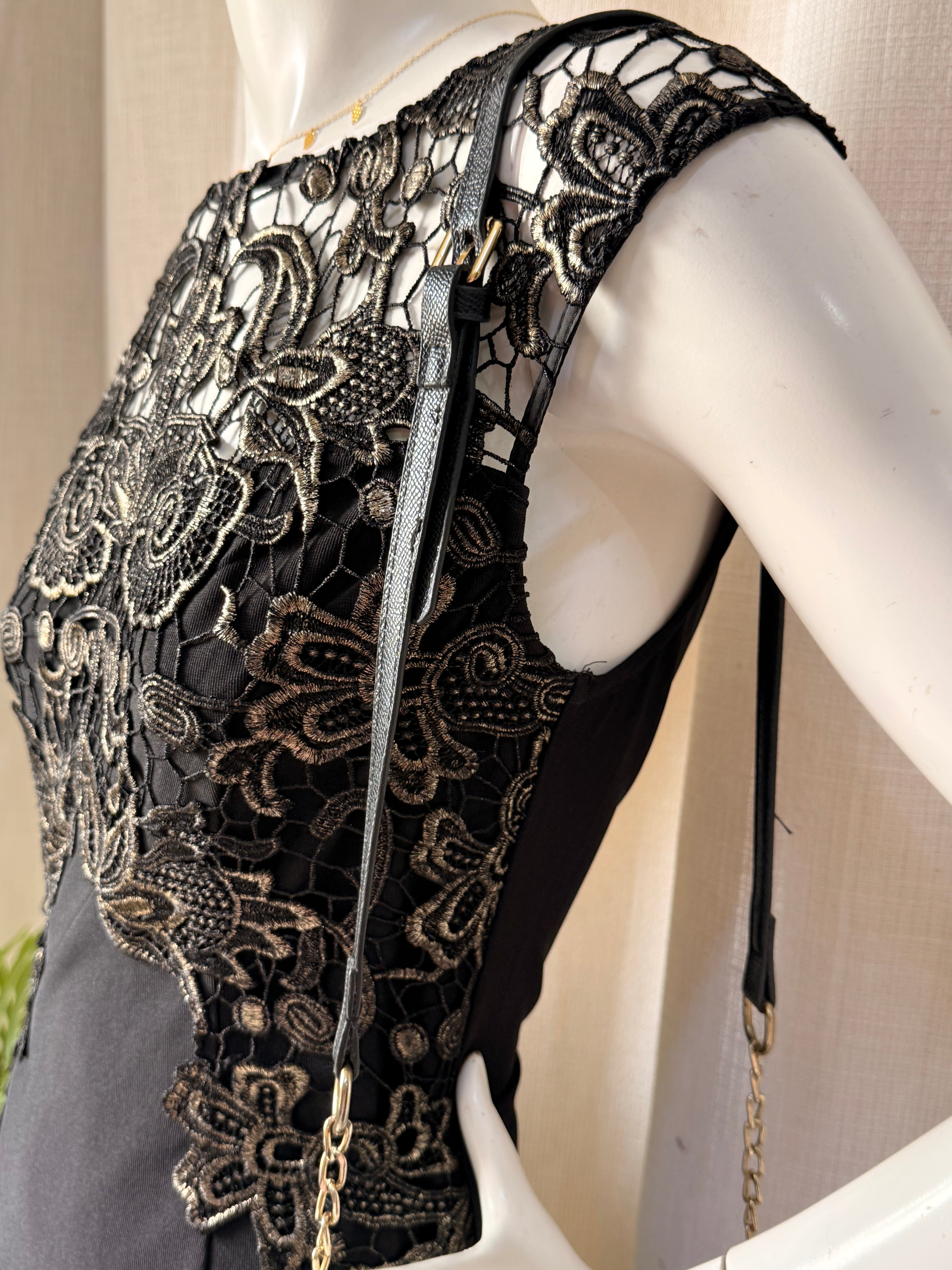 Lipsy London Black Embroidered Lace Bodycon Dress – Size S | Elegant Cocktail & Evening Dress