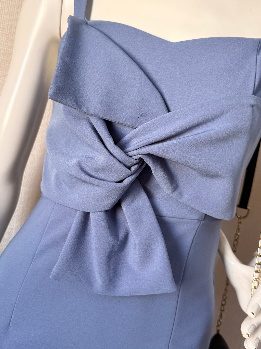 Oversized Bow Accent Periwinkle Midi Dress | Small