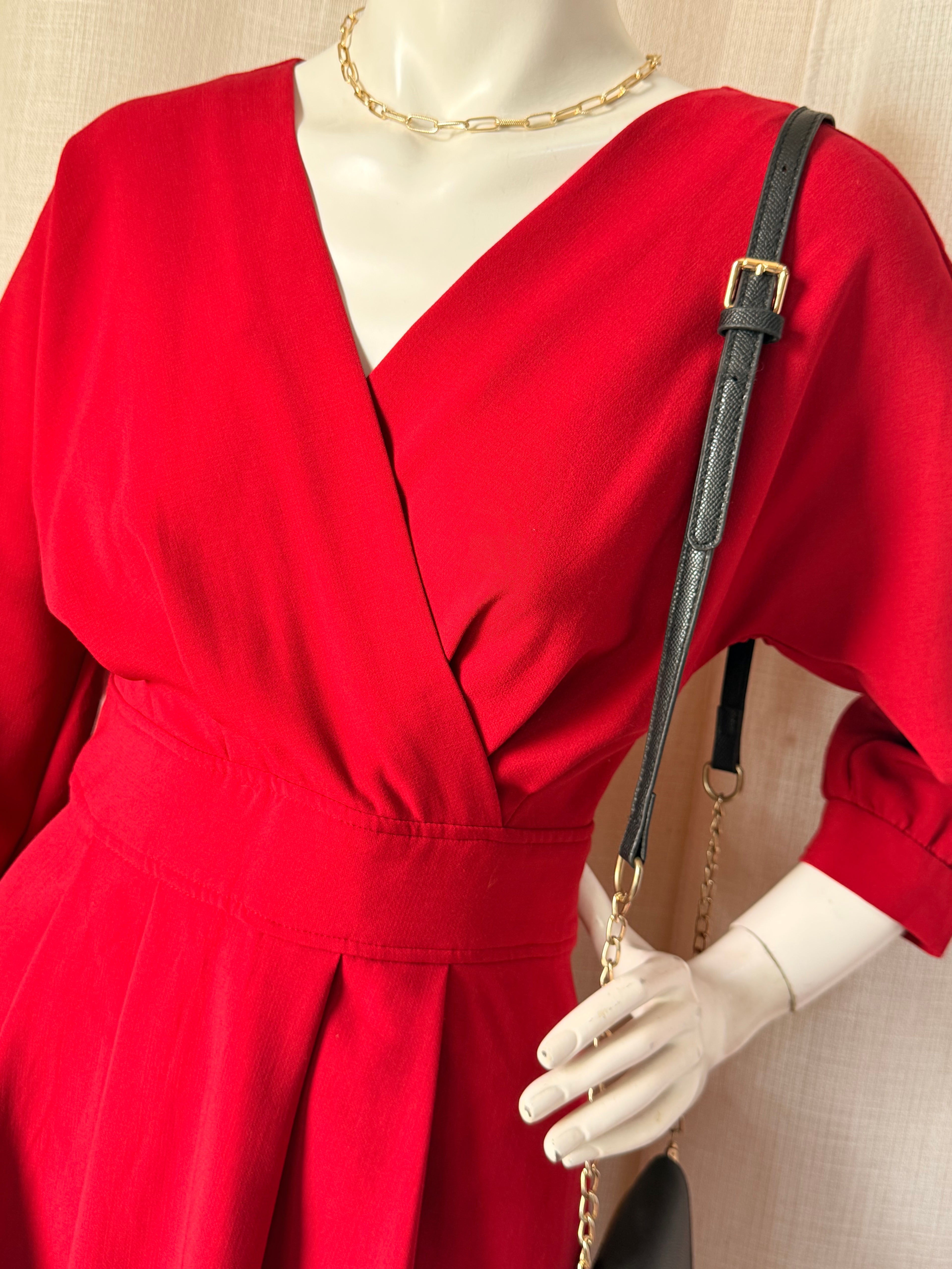 Only Edge Luxury Burgundy Faux Wrap Midi Dress | Size S