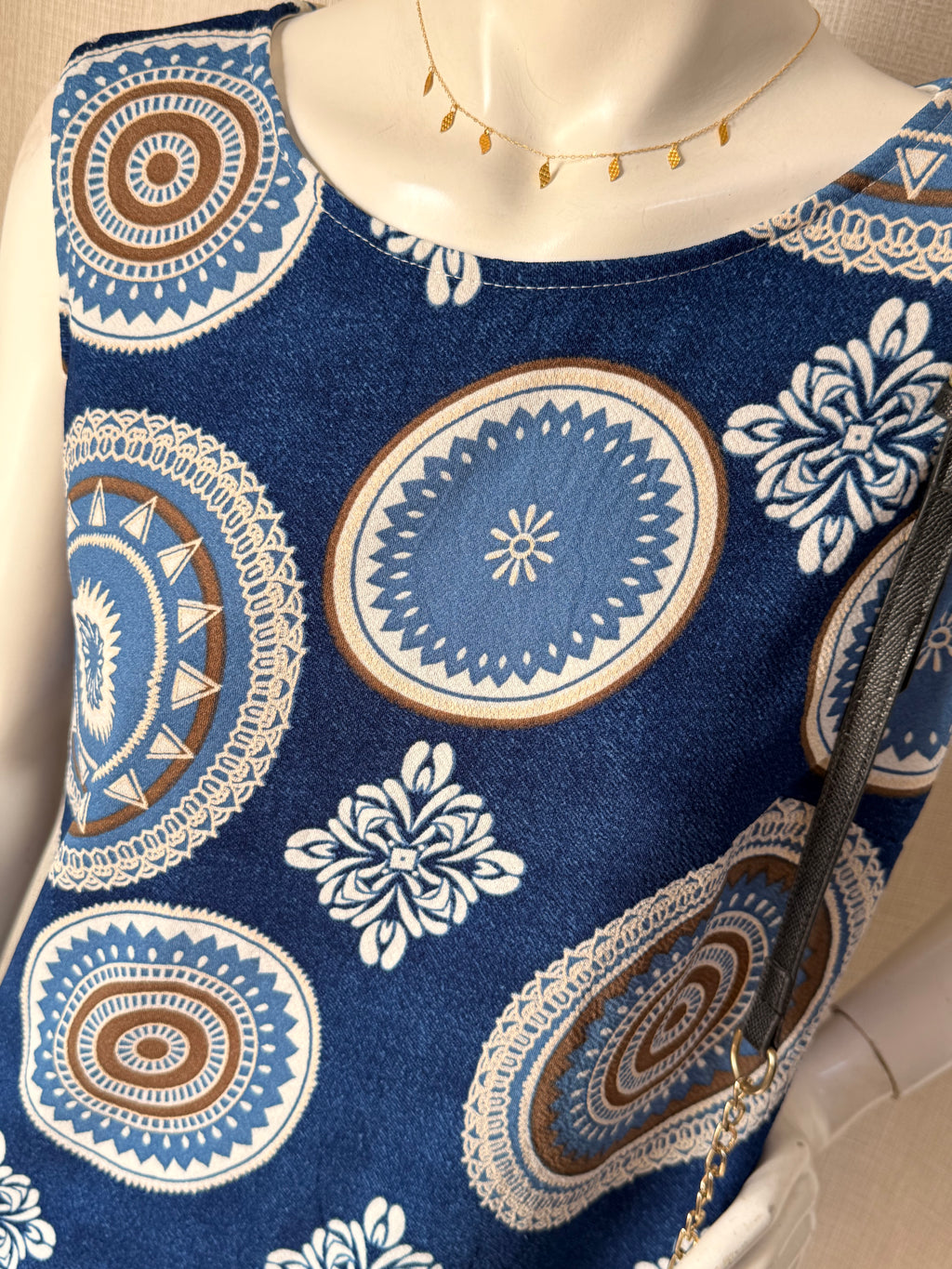Blue Boho Medallion Sleeveless Shift Dress – Size XL | Casual Summer Dress