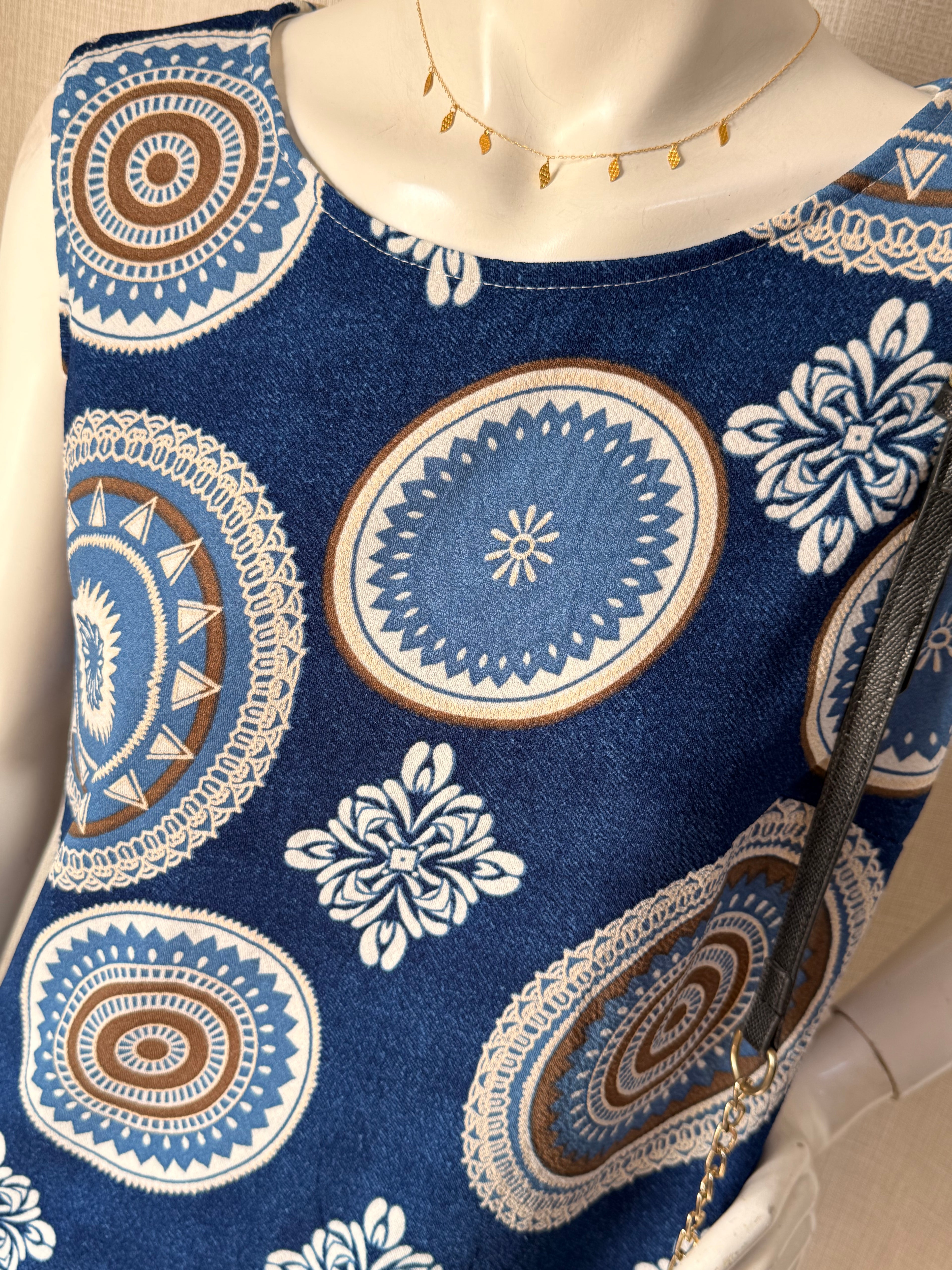 Blue Boho Medallion Sleeveless Shift Dress – Size XL | Casual Summer Dress