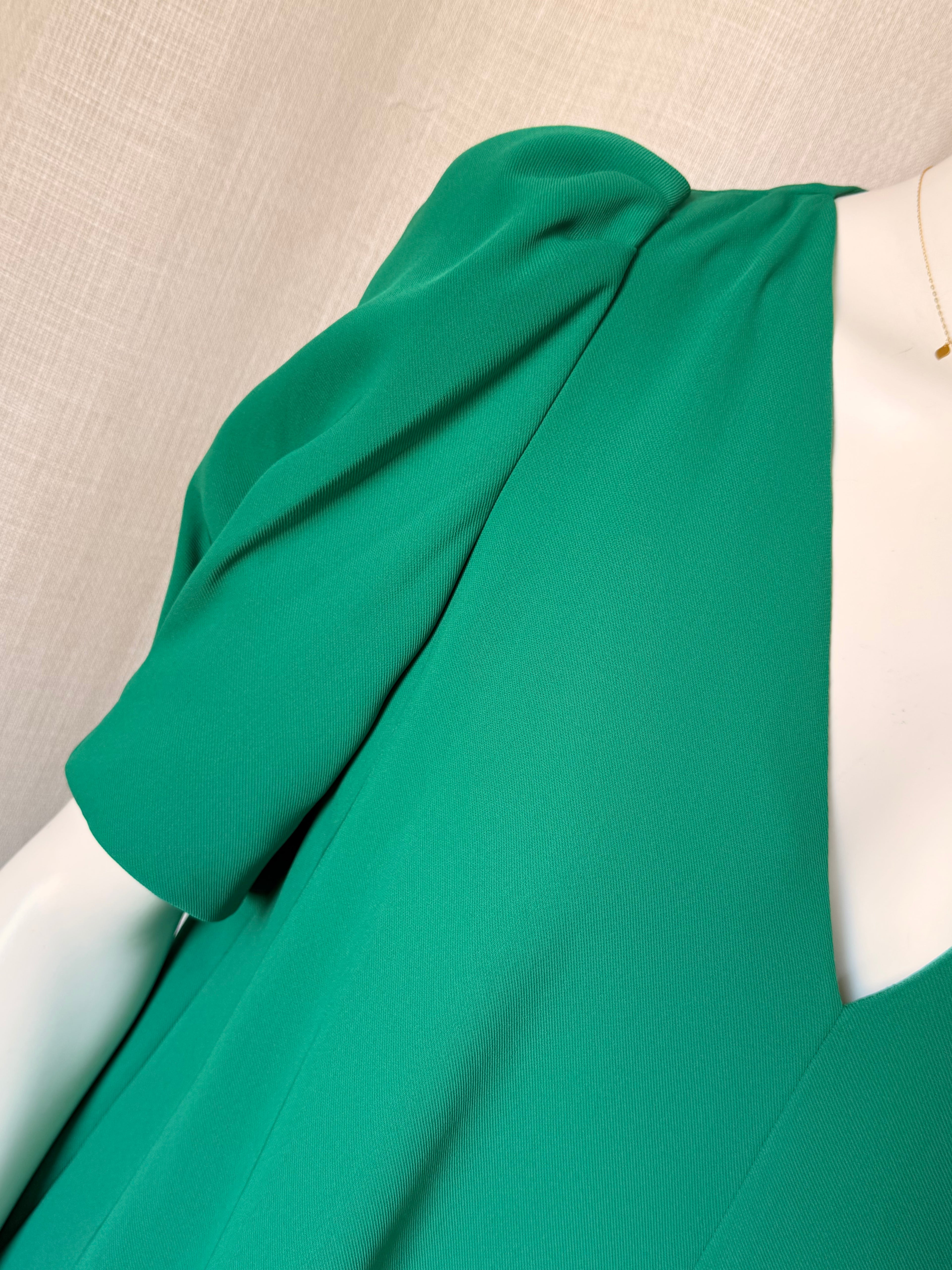 Zara Emerald Green V-Neck Puff Sleeve Shift Dress (Size M)
