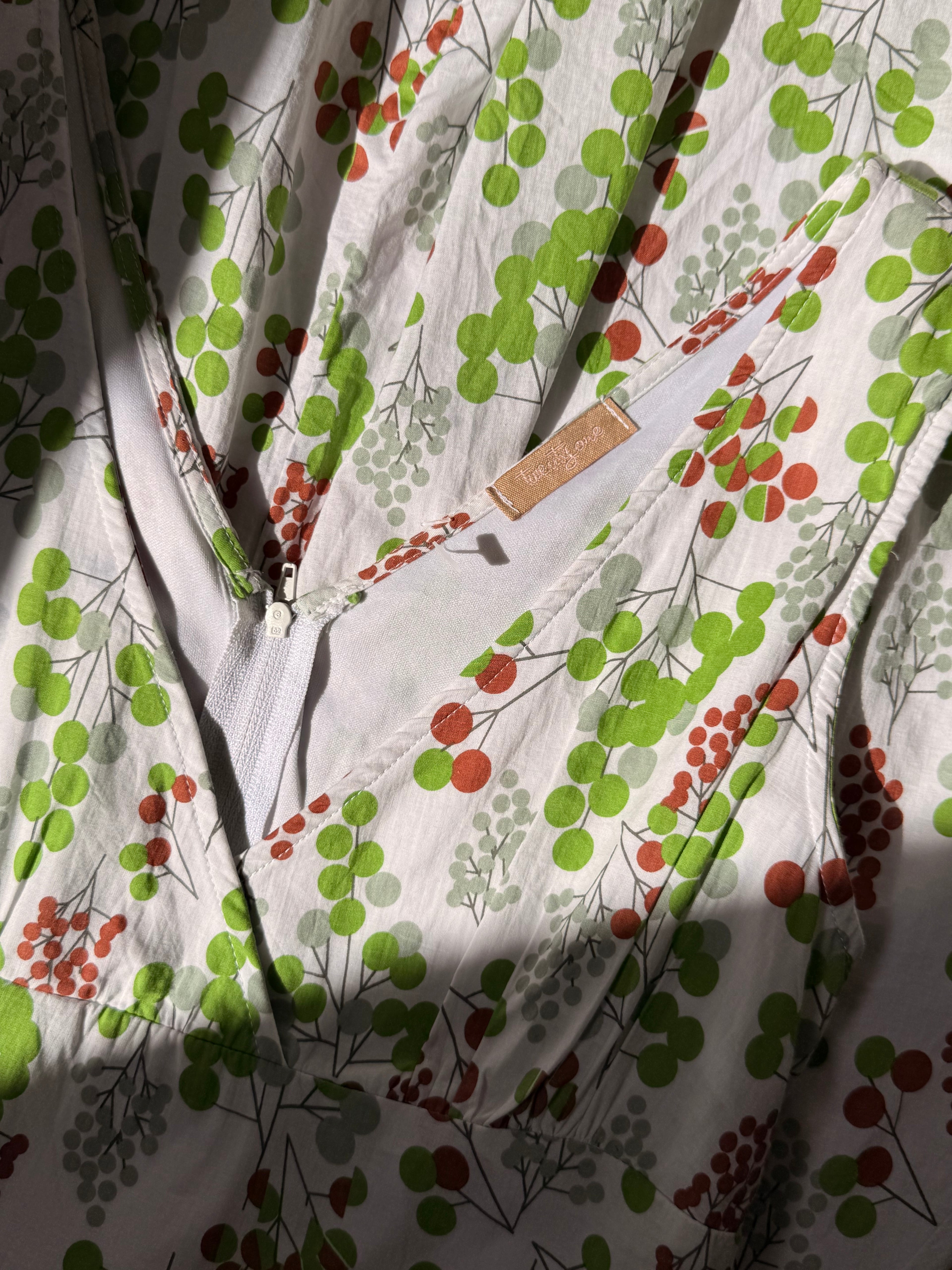 Twenty One Botanical Print Sundress - V-Neck Empire Waist - Green & Terracotta - Size XS/S