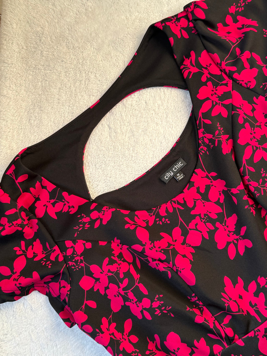 City Chic Plus Size Black & Pink Skater Dress | 2XL