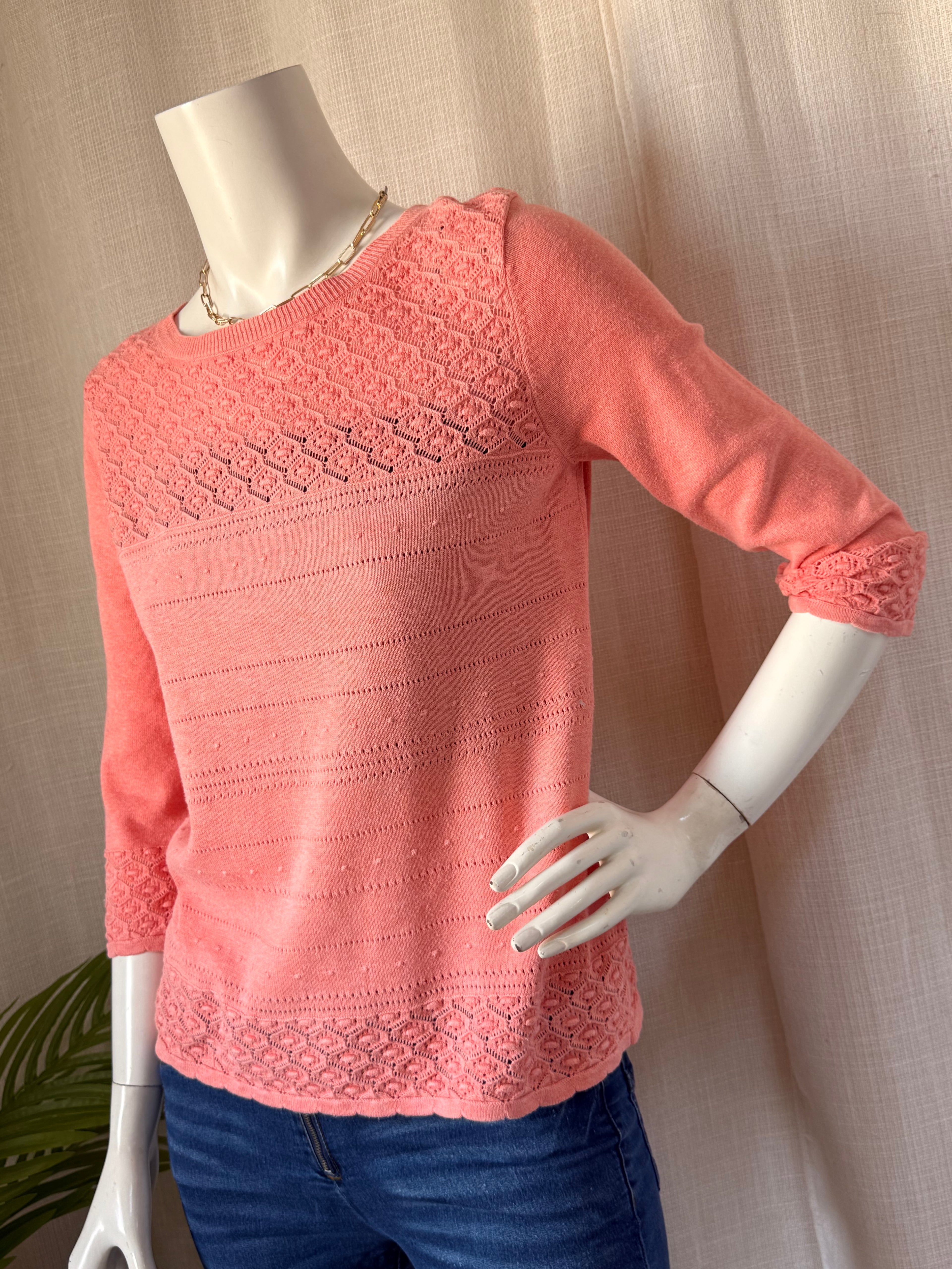 M&S Indigo Collection Salmon Crochet-Detail Knit Top - UK 8