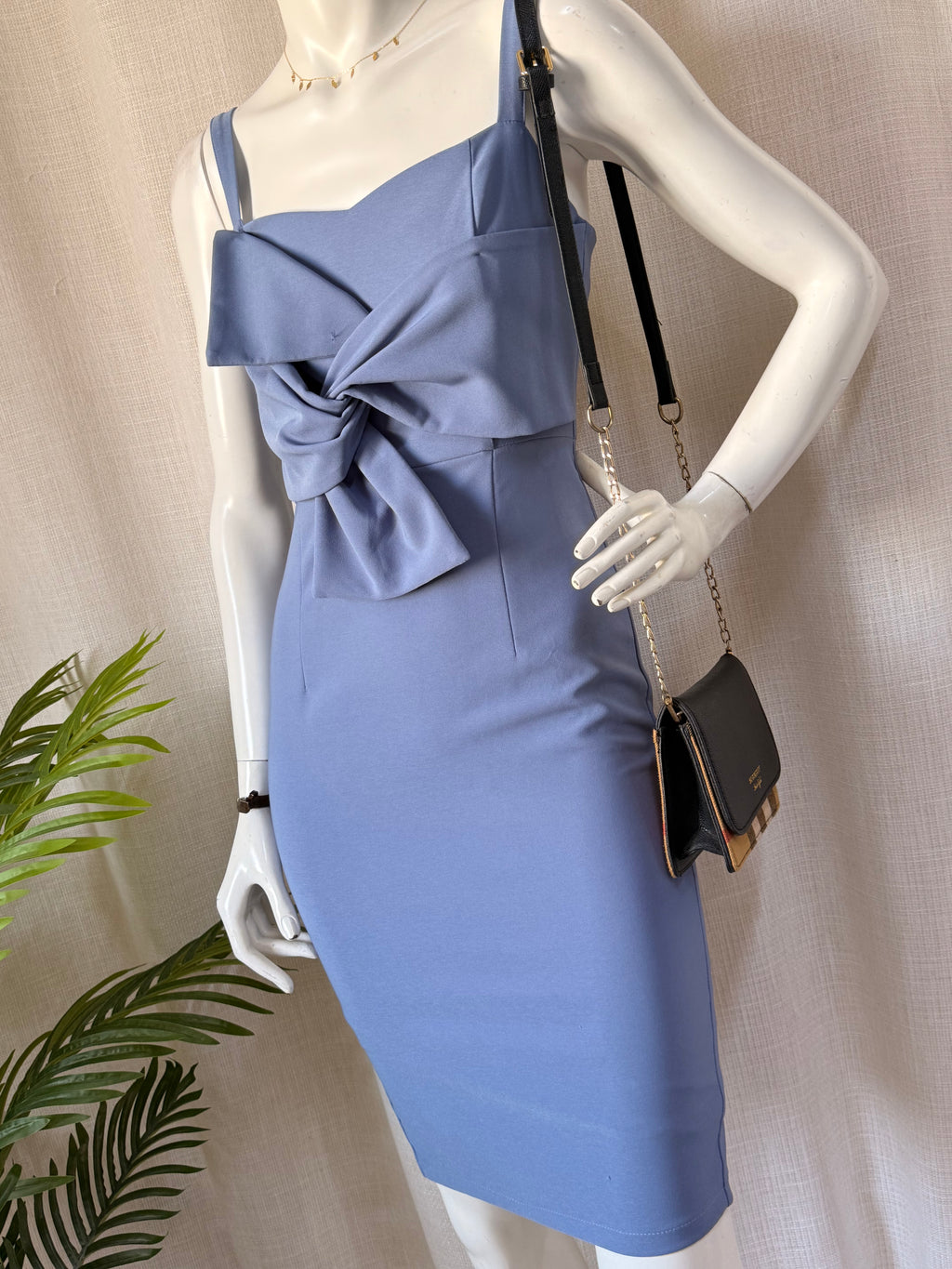 Oversized Bow Accent Periwinkle Midi Dress | Small