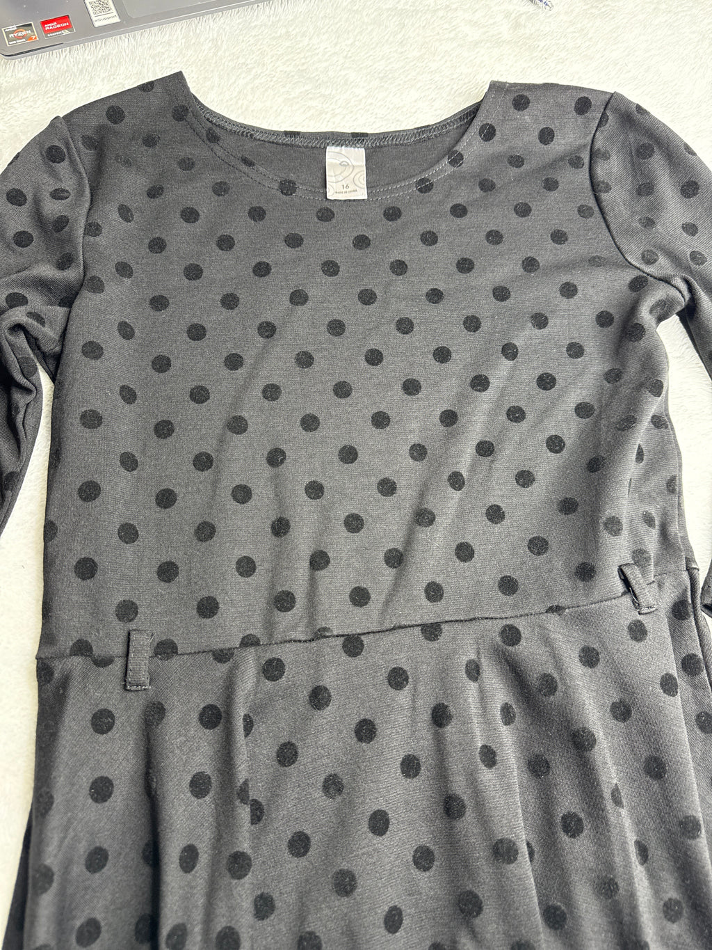 Polka Dot Long-Sleeve Mini Dress (16 / Medium)