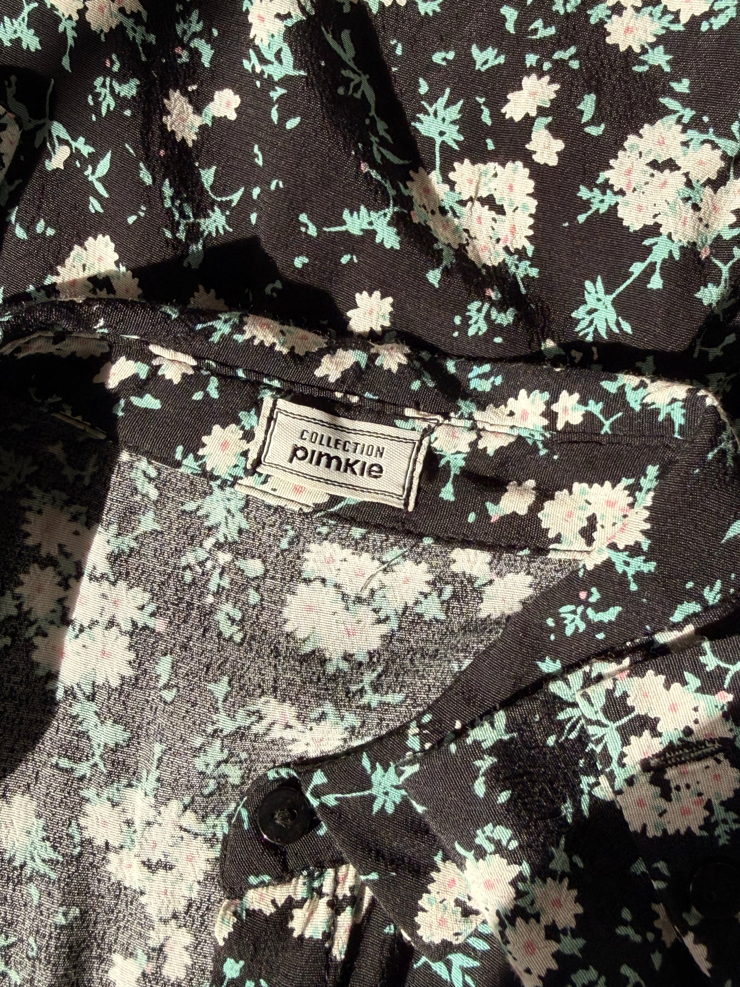 Pimkie Floral Shirt Dress - Black & Teal A-Line Button-Down - Size Medium
