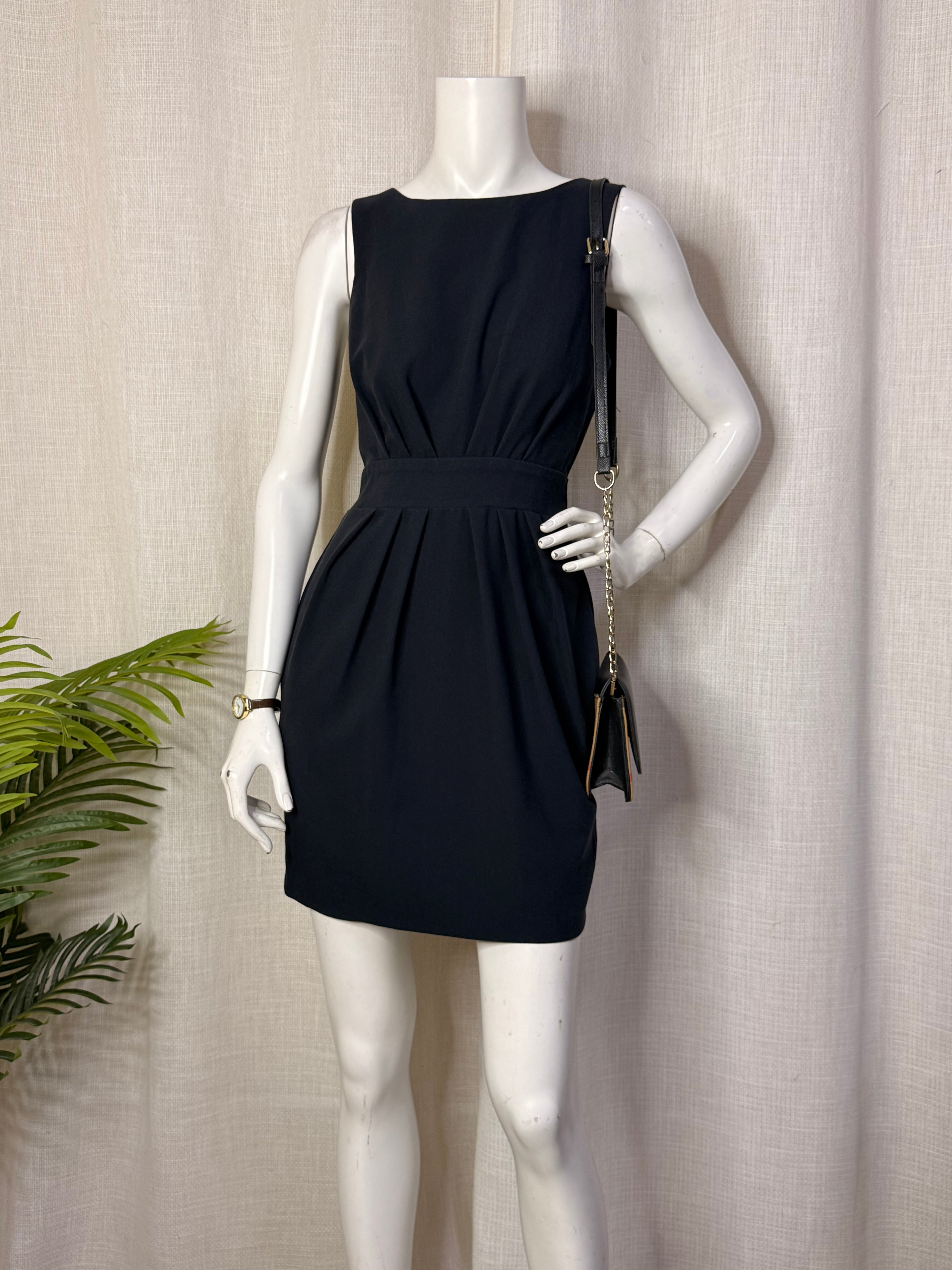 Almari London Classic Black Pleated Tulip Mini Dress - Size UK 8 / US 4 - Small