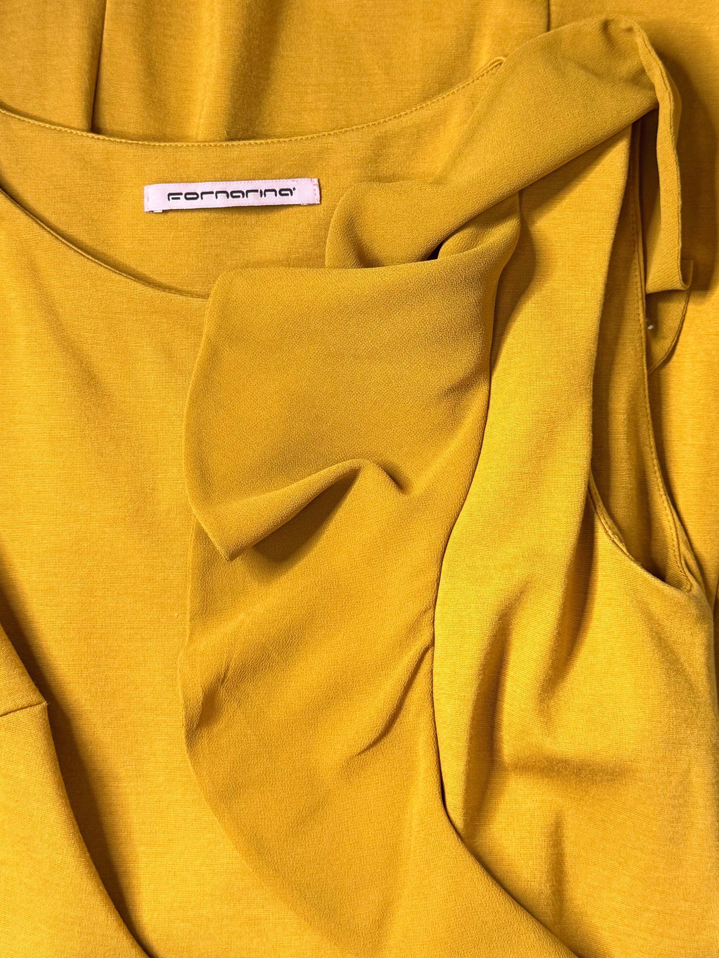 Fornarina Mustard Yellow Ruffle Shoulder Fitted Mini Dress – Size S / UK 8