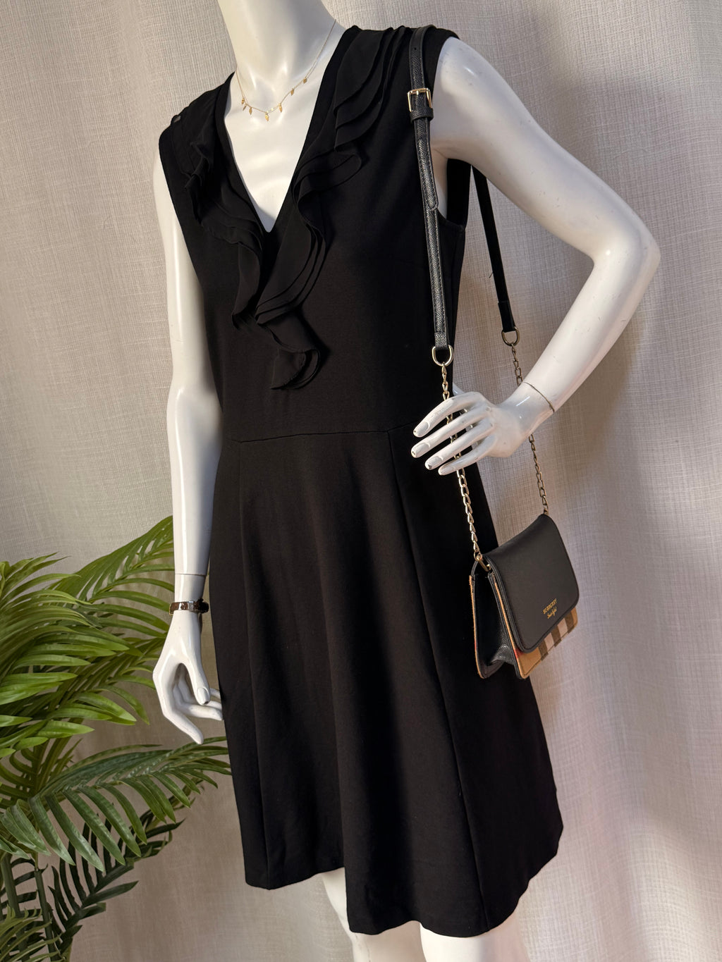 H&M Black Ruffle V-Neck Skater Dress | Size M
