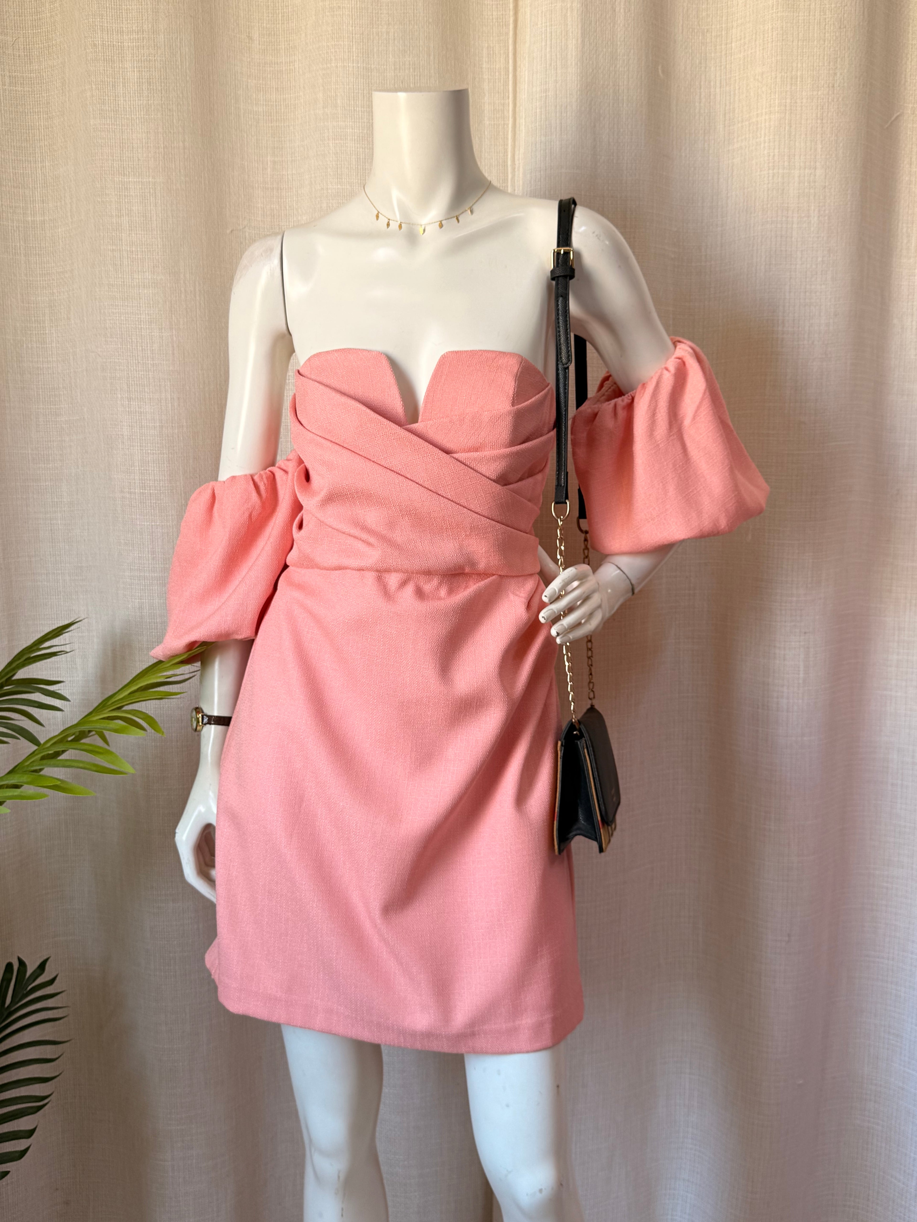 Sheike Pastel Coral Off-the-Shoulder Sweetheart Mini Dress (Size AU 12)