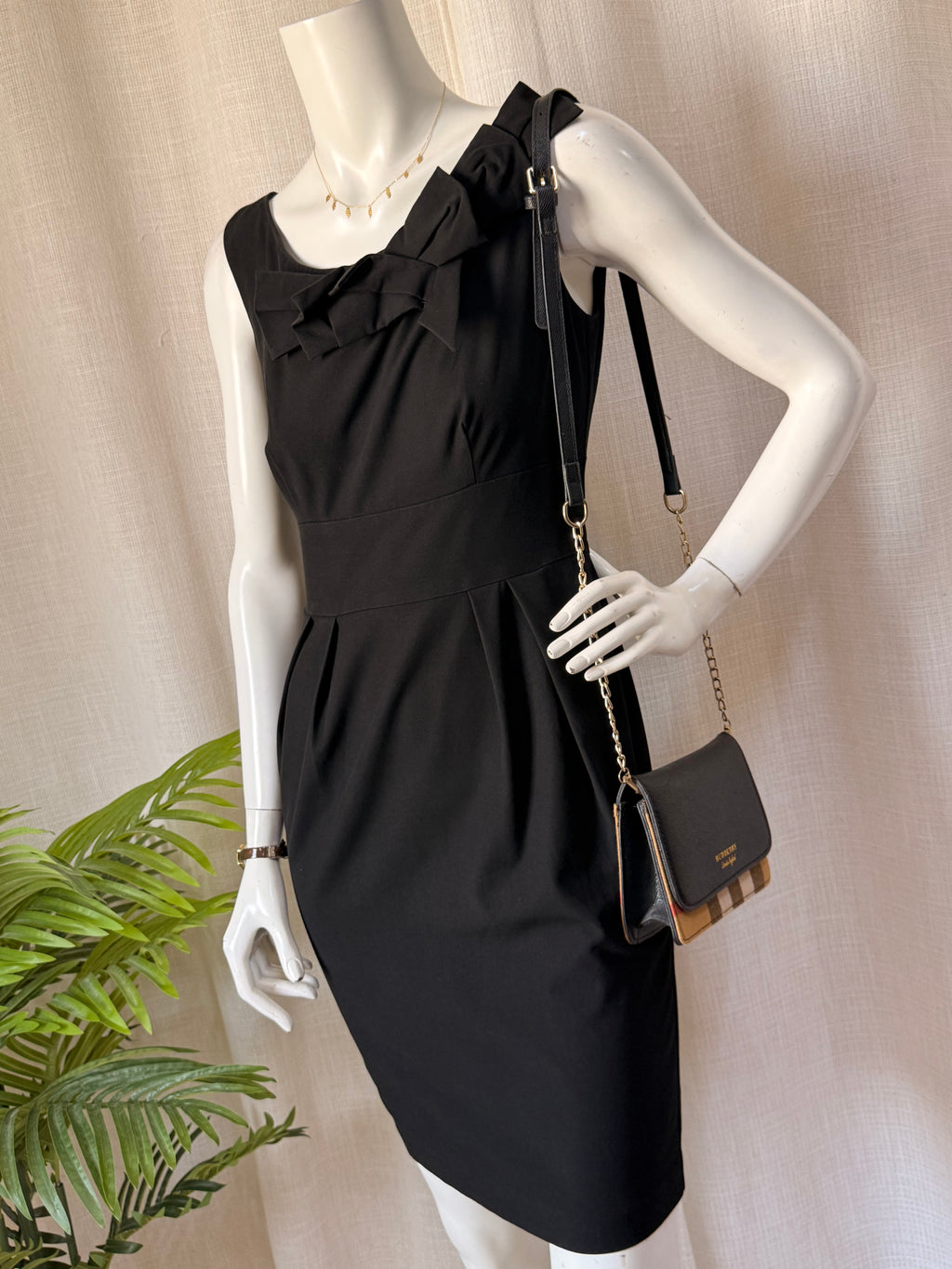 Oasis Black Bow Detail Sleeveless Cocktail Dress (Size UK 10)