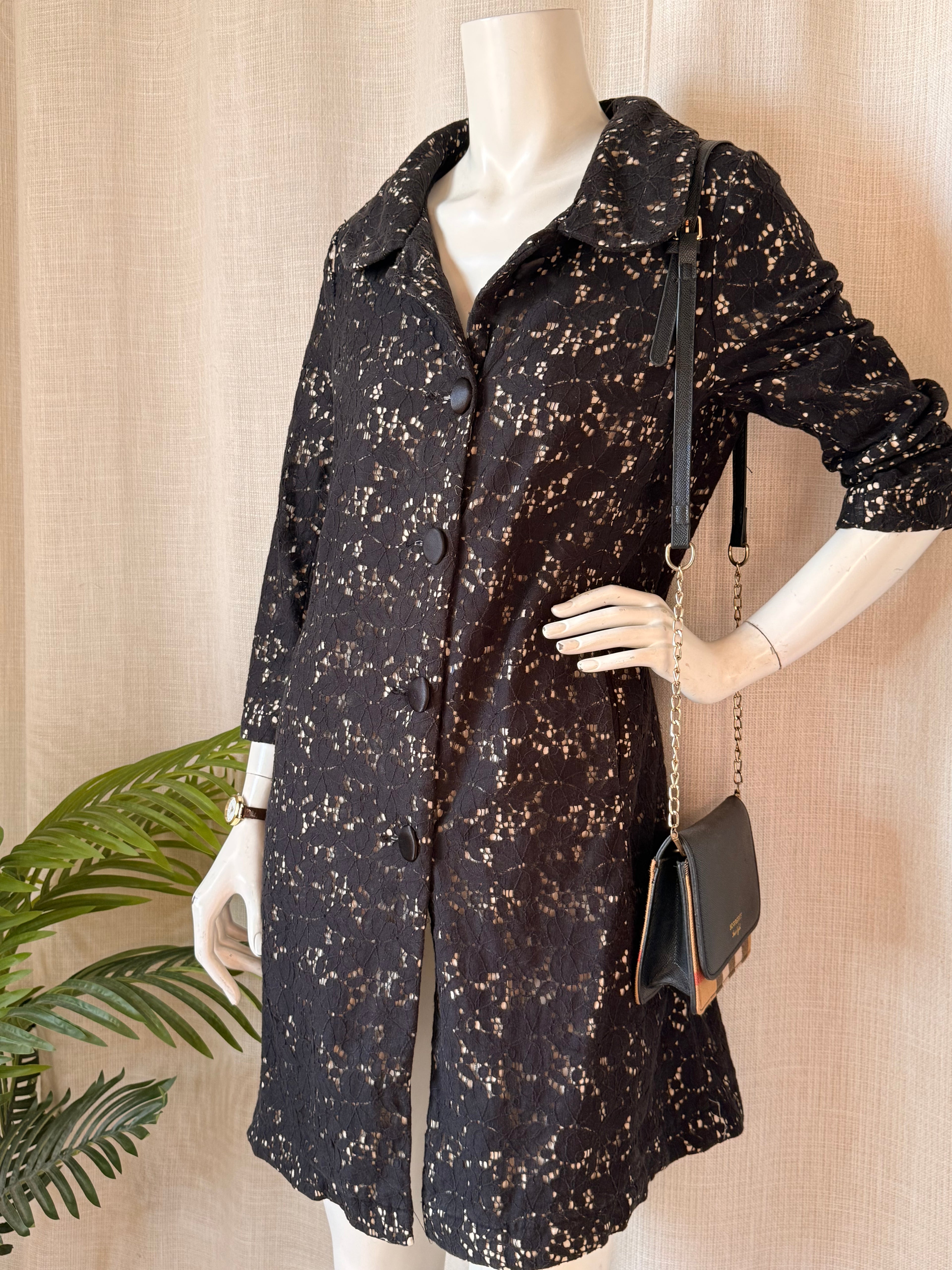 Atmosphere Black Floral Lace Button-Down Dress – UK 12