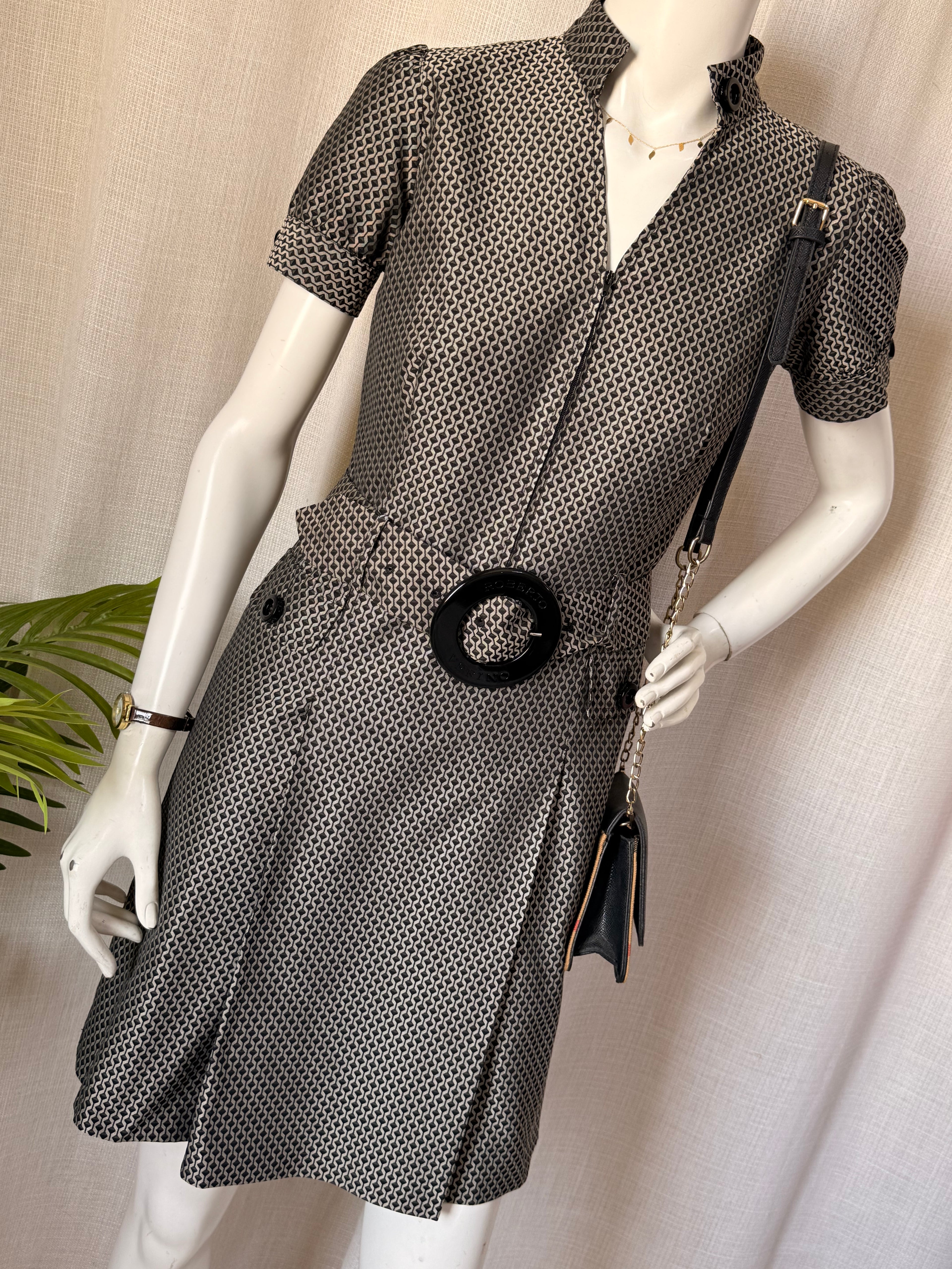 Authentic Roberto Verino Geometric Belted Dress – Size M (Bust 34”) | Luxury Designer Dress UAE
