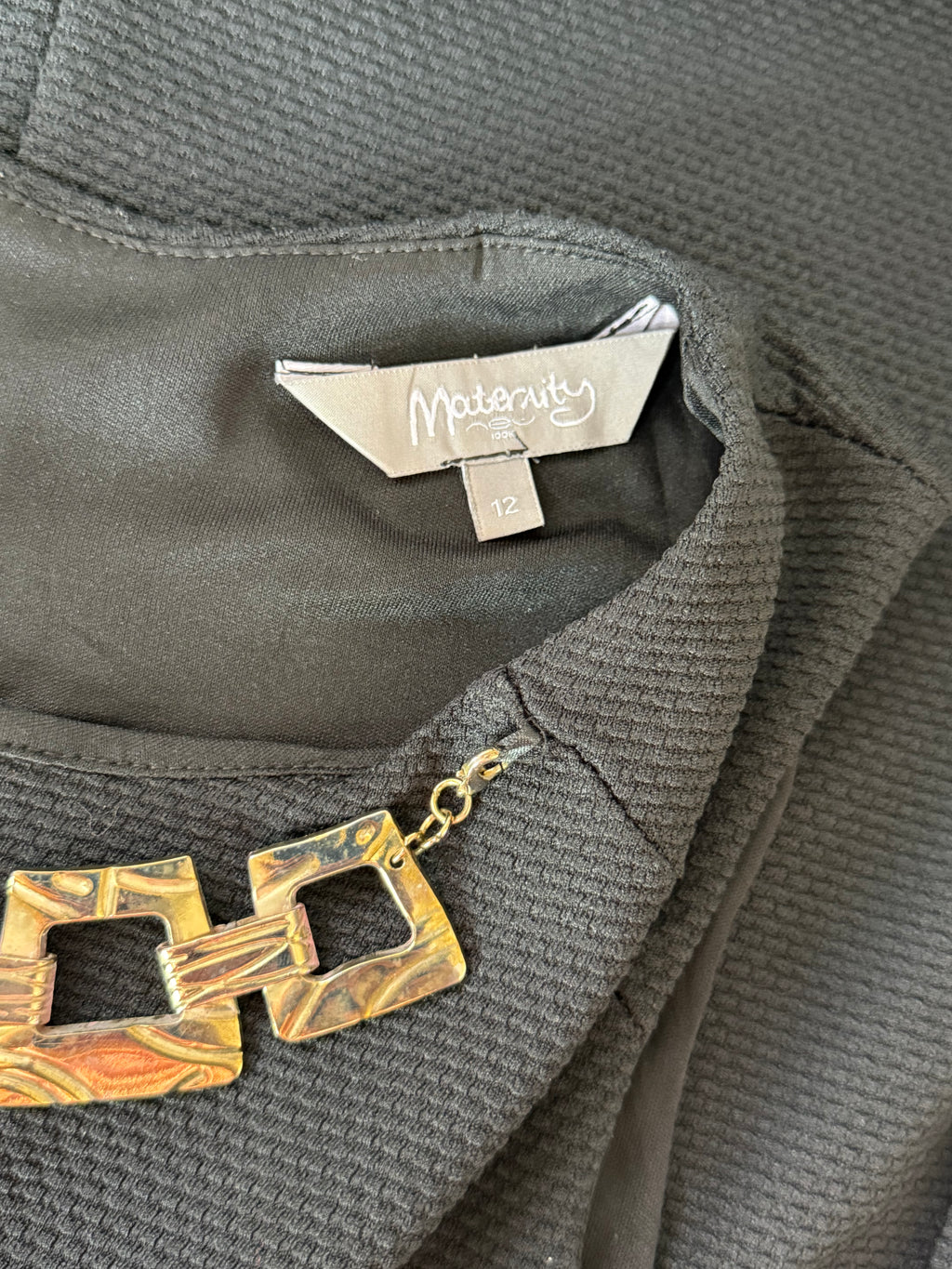 Black Sleeveless Textured Maternity Dress | UK 12 (Preloved)