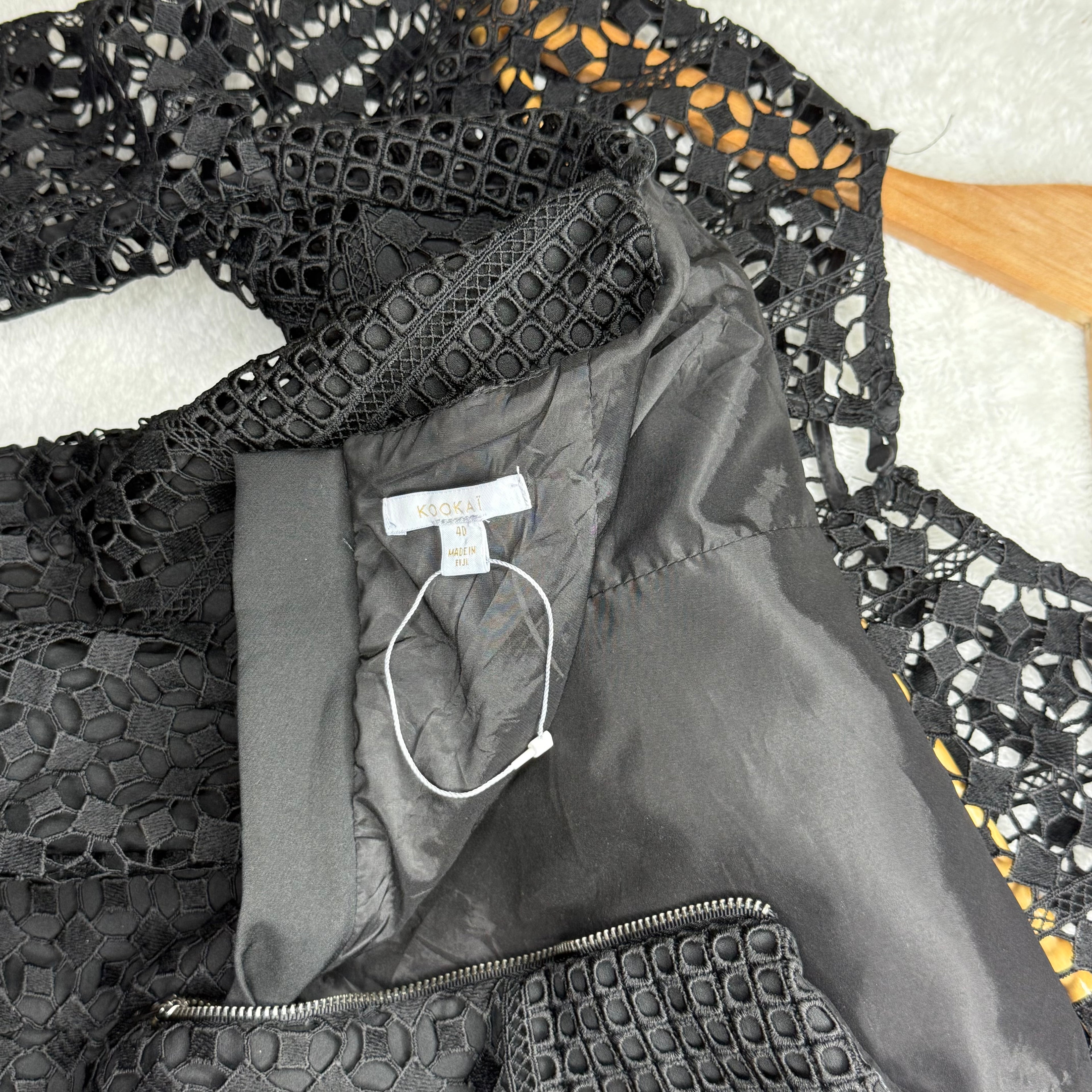 Kookai Black Lace Long-Sleeve Mini Dress with Open Back (Like New)