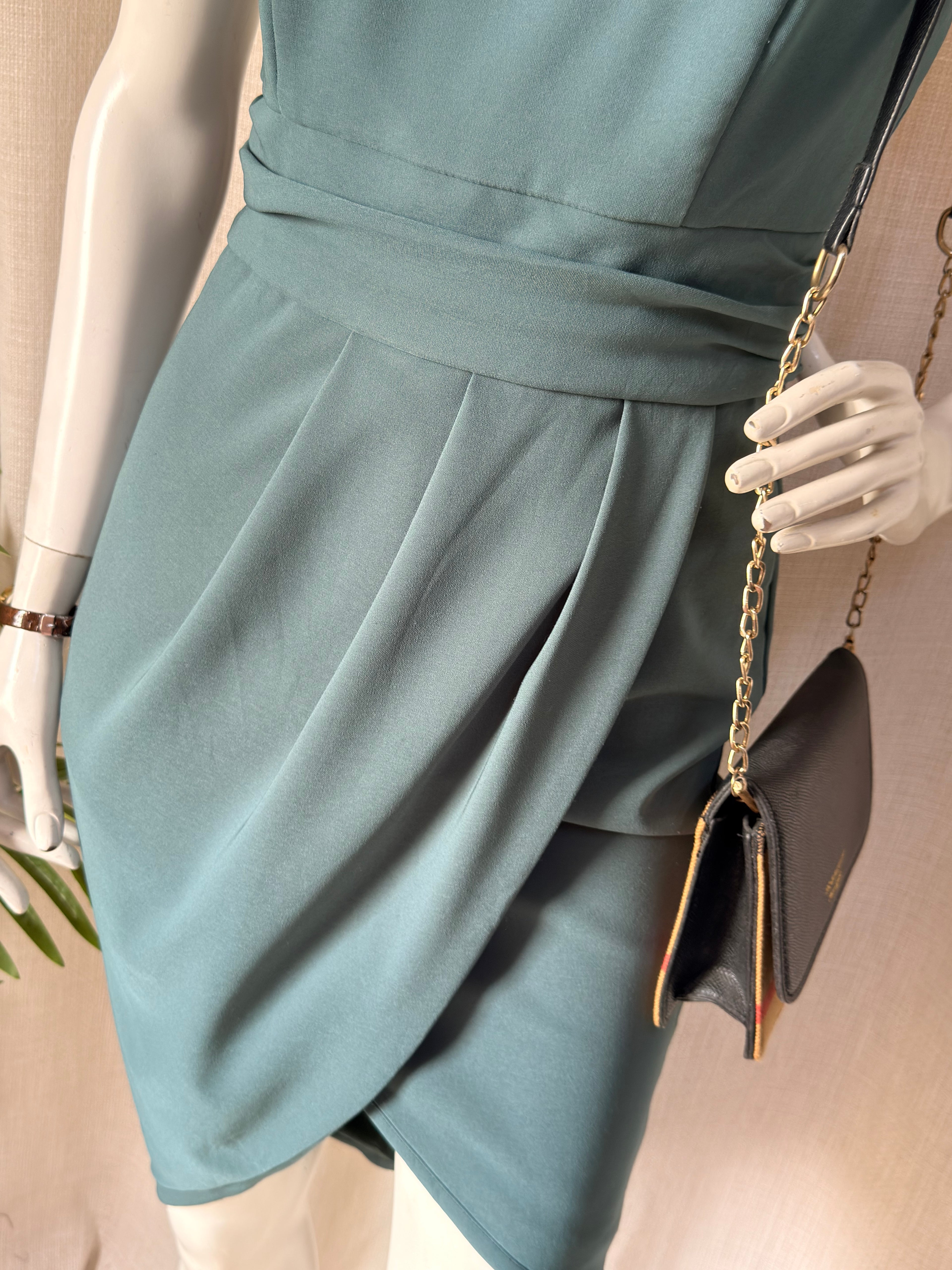 Lavish Alice Slate Green Halter High-Neck Wrap Midi Dress – Size UK 8 / US 4 | Elegant Cocktail & Evening Party Dress
