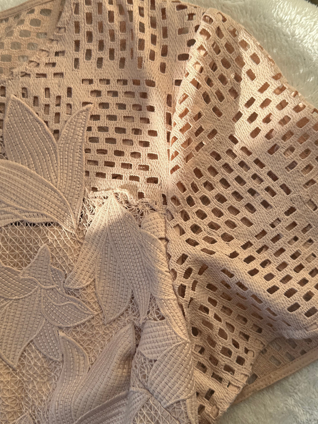 Reiss Nude Crochet Lace Drop Hem Dress | UK 16