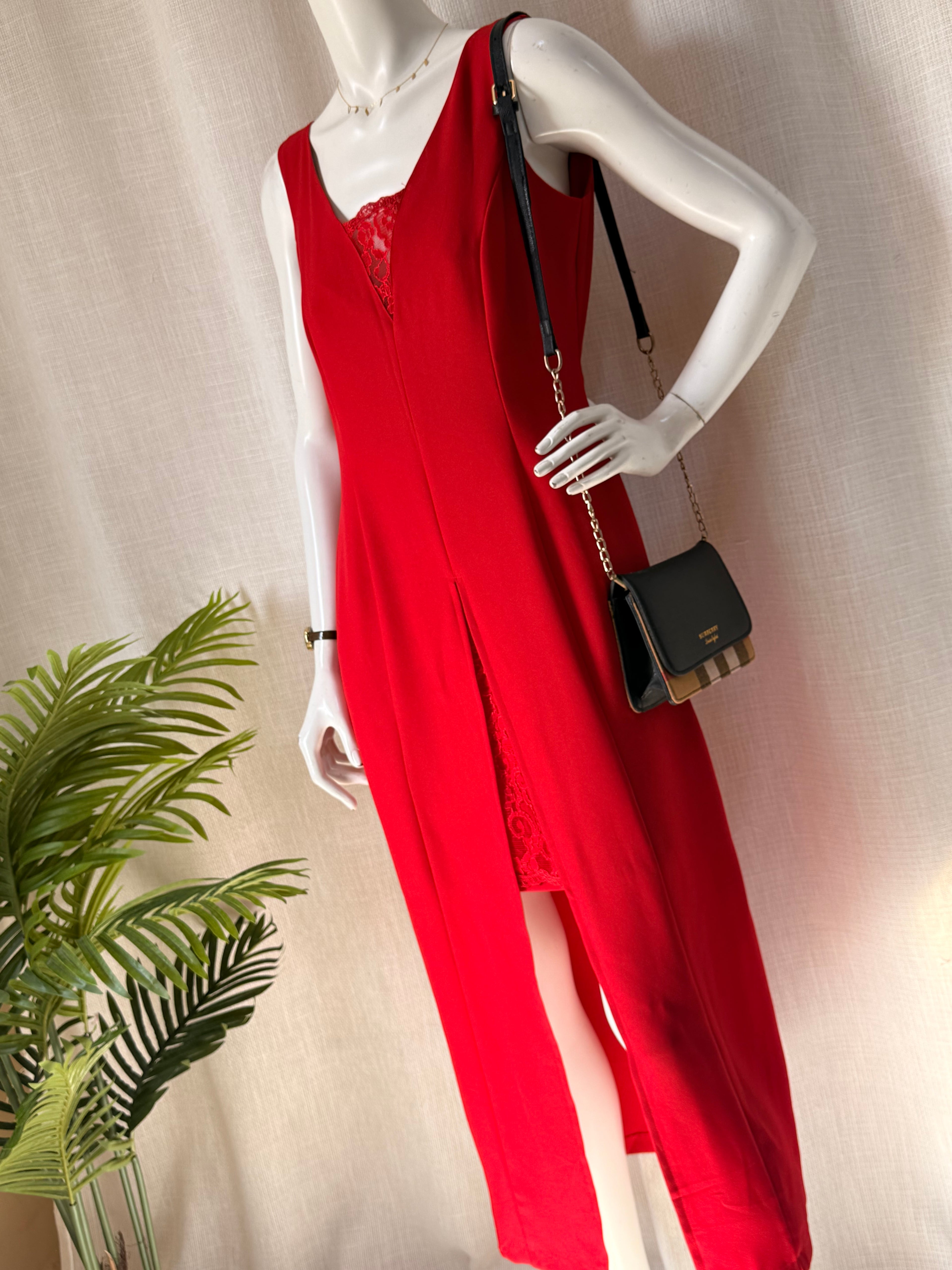 Vintage Lover’s Australia Red Maxi Dress with Lace Underlay - Size M - 90s Formal