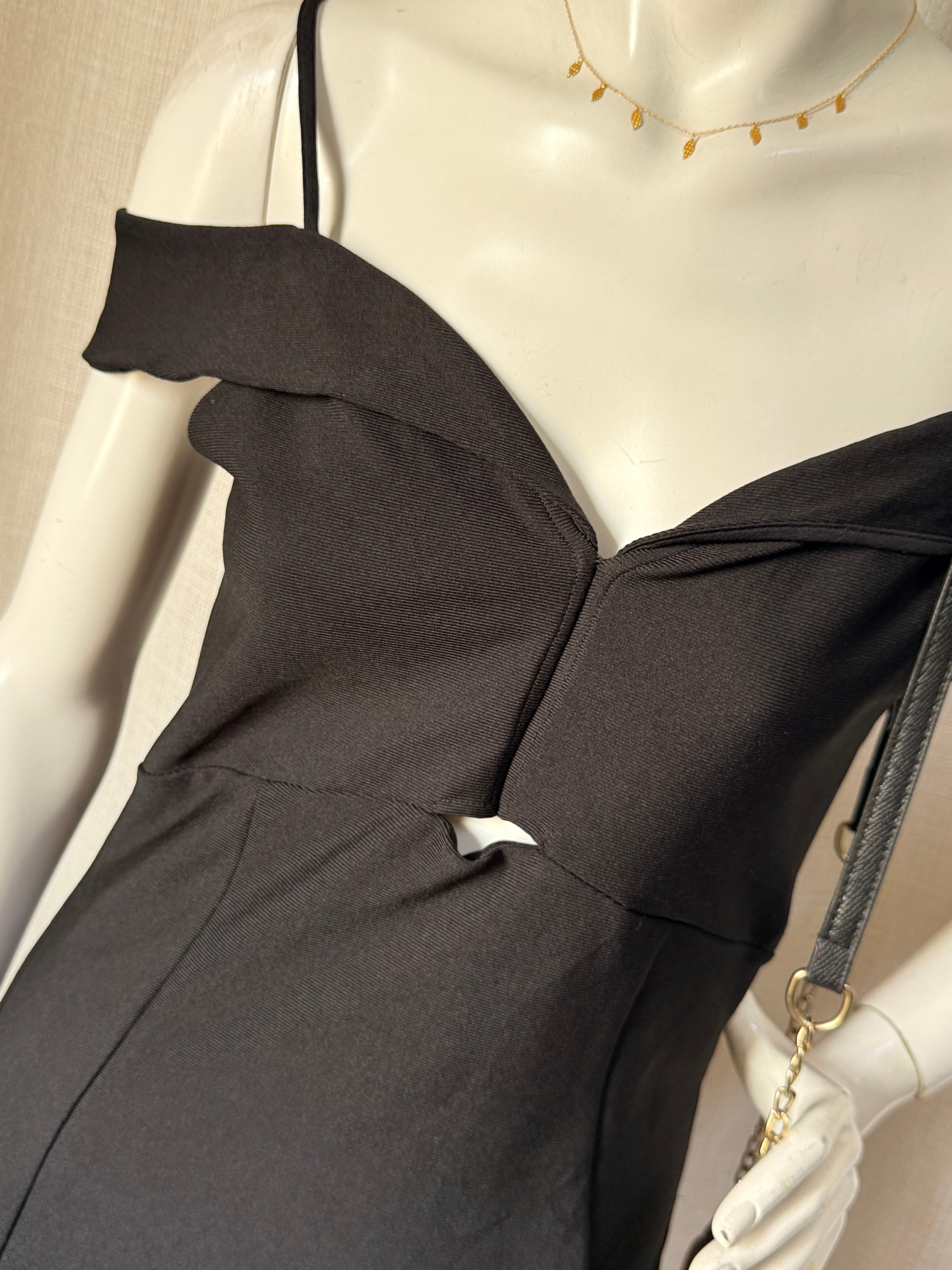 Lipsy London Arlana Black Off-Shoulder Bodycon Mini Dress – UK 8 | Elegant Party Dress