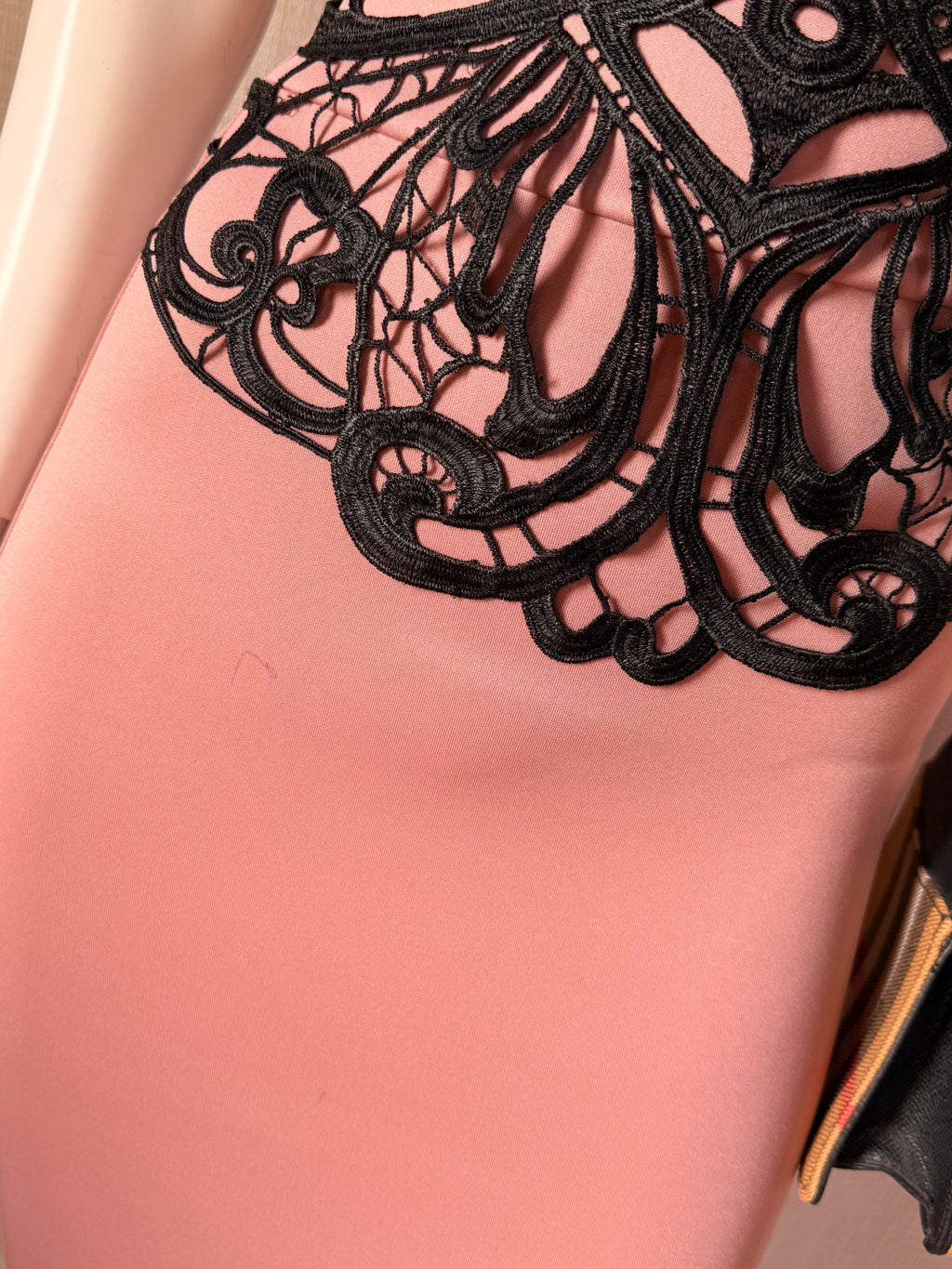 Pink Boutique Blush Pink & Black Crochet Lace Midi Dress | Elegant Cocktail & Evening Dress