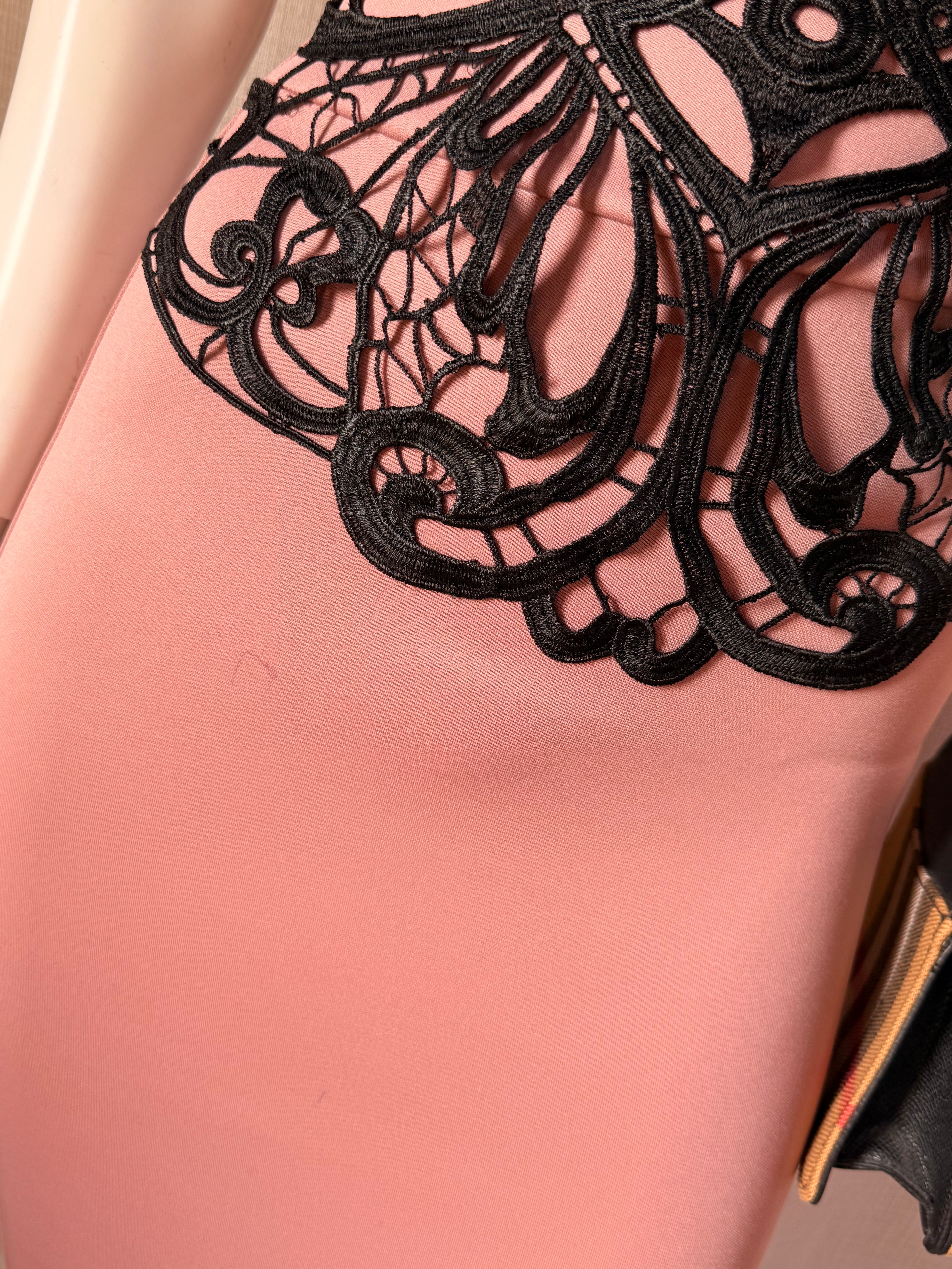 Pink Boutique Blush Pink & Black Crochet Lace Midi Dress | Elegant Cocktail & Evening Dress
