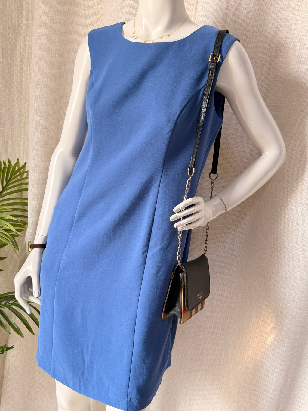 Cornflower Blue Sleeveless Sheath Dress – Size L | Elegant Work & Occasion Dress