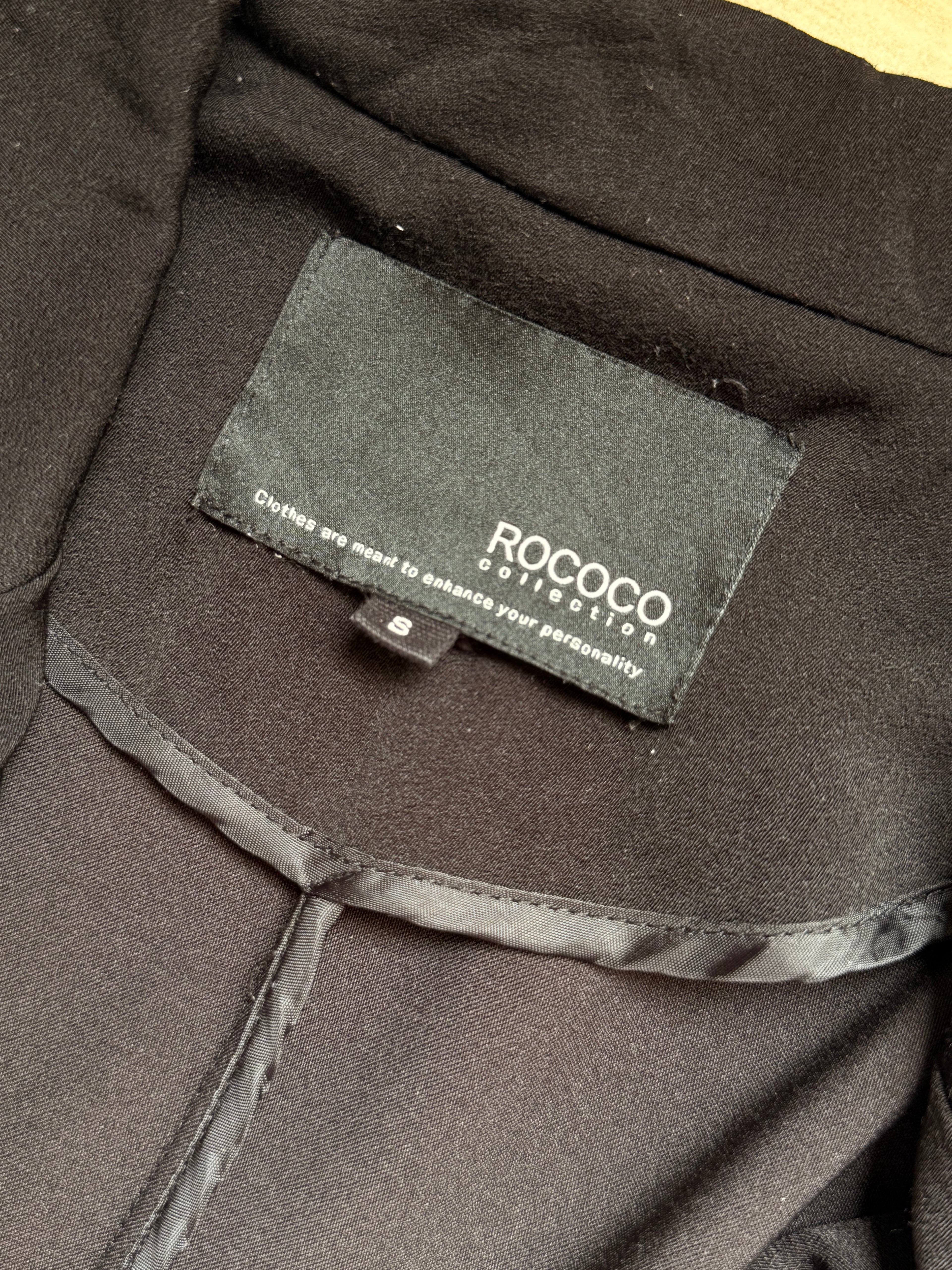 Rocco Collection Black Sleeveless Longline Vest – Size S | Sheer Panel Open Blazer | Elegant Layering Piece