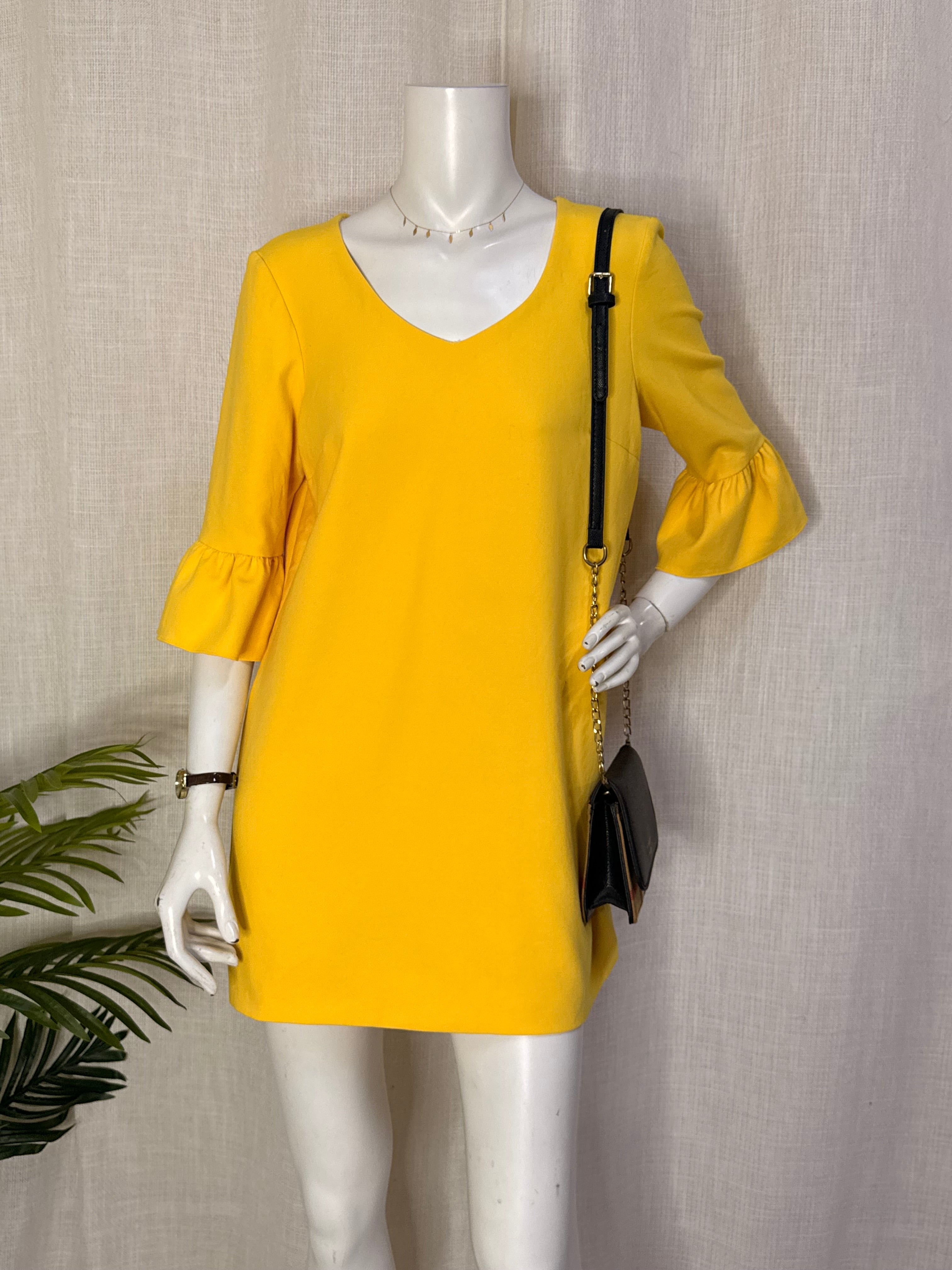 Zara Woman Yellow V-Neck Ruffle Sleeve Shift Mini Dress – Size M / UK – Lovely Loot Closet