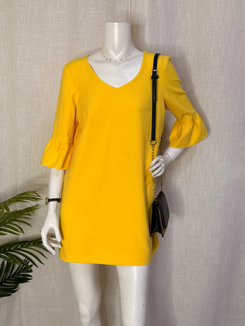 Zara Woman Yellow V-Neck Ruffle Sleeve Shift Mini Dress – Size M / UK 10
