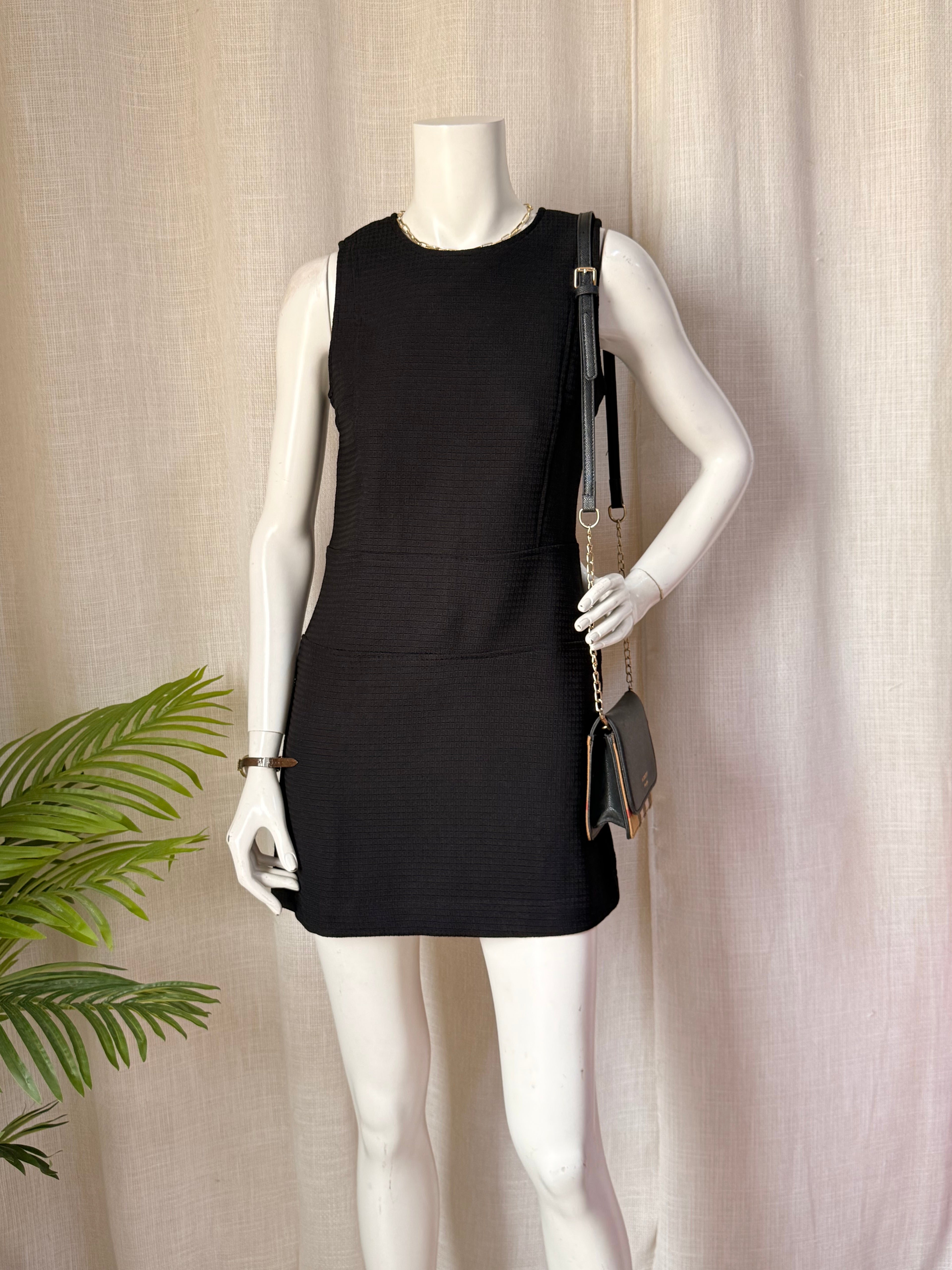 ZARA TRAFALUC Black Textured Sleeveless Mini Dress