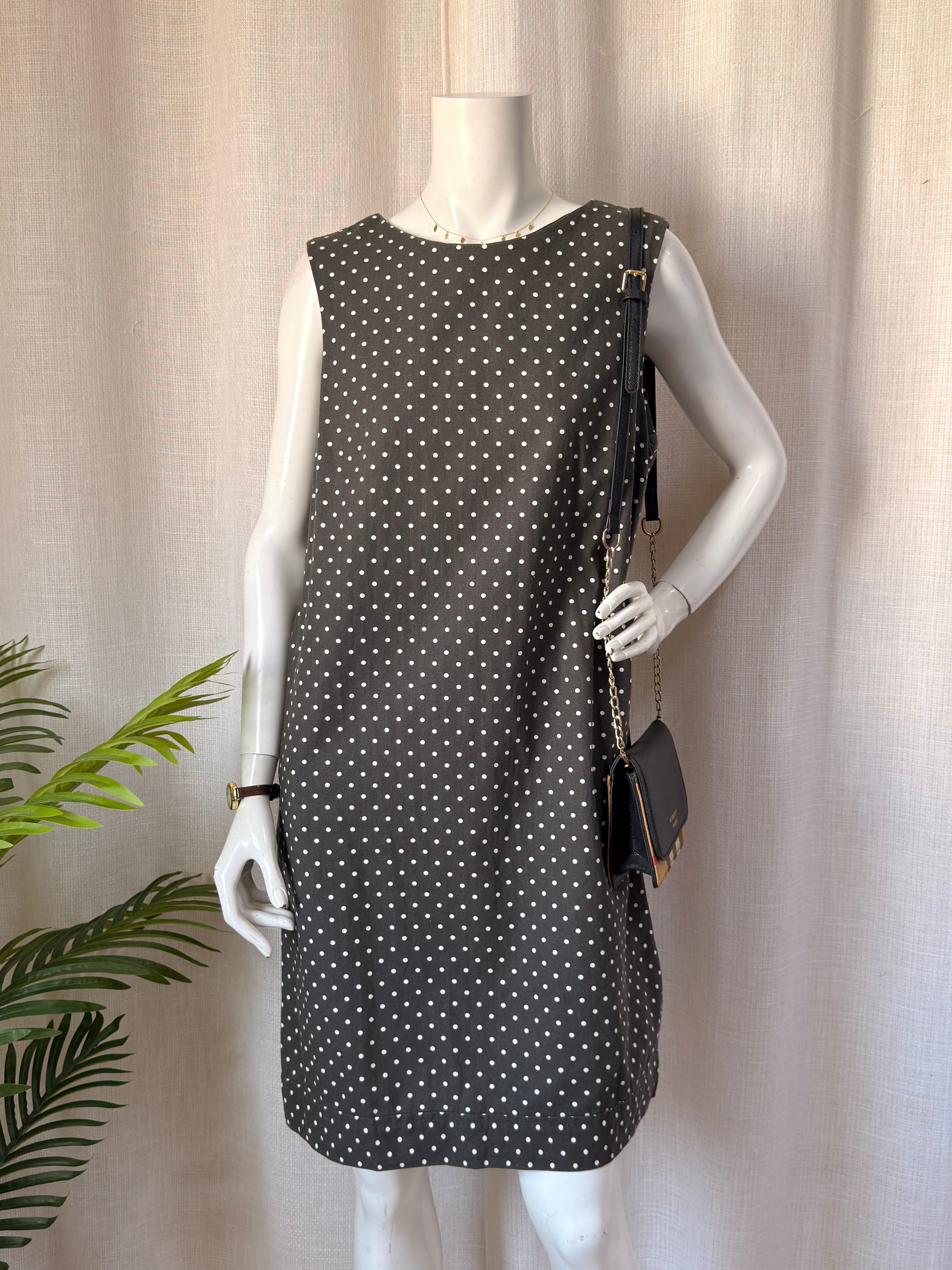 Polka Dot Linen-Blend Shift Dress | Sleeveless | UK 16