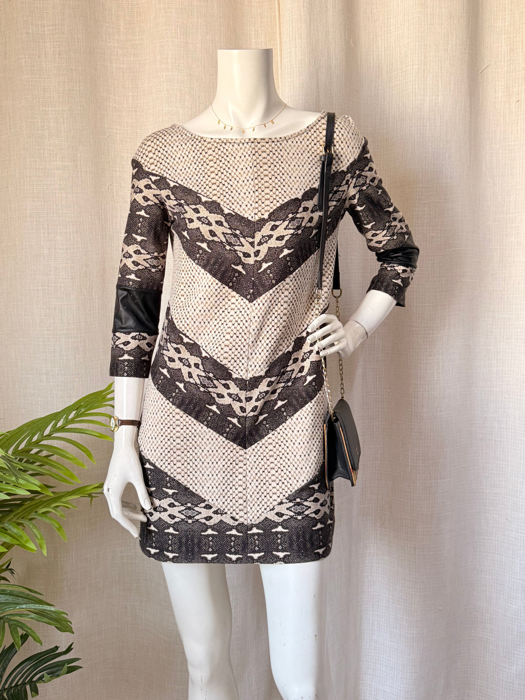 Stradivarius Snakeskin Print Chevron Mini Dress – Size M