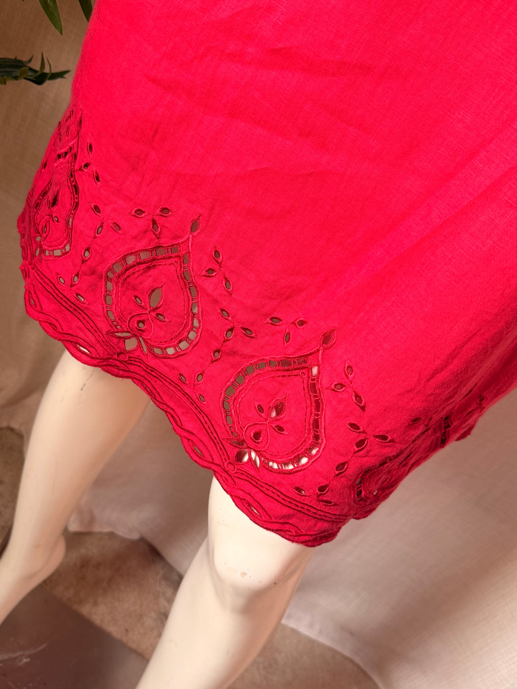 Punto Roma Red Linen Blend Embroidered Midi Shift Dress – EU 46 | UK 18