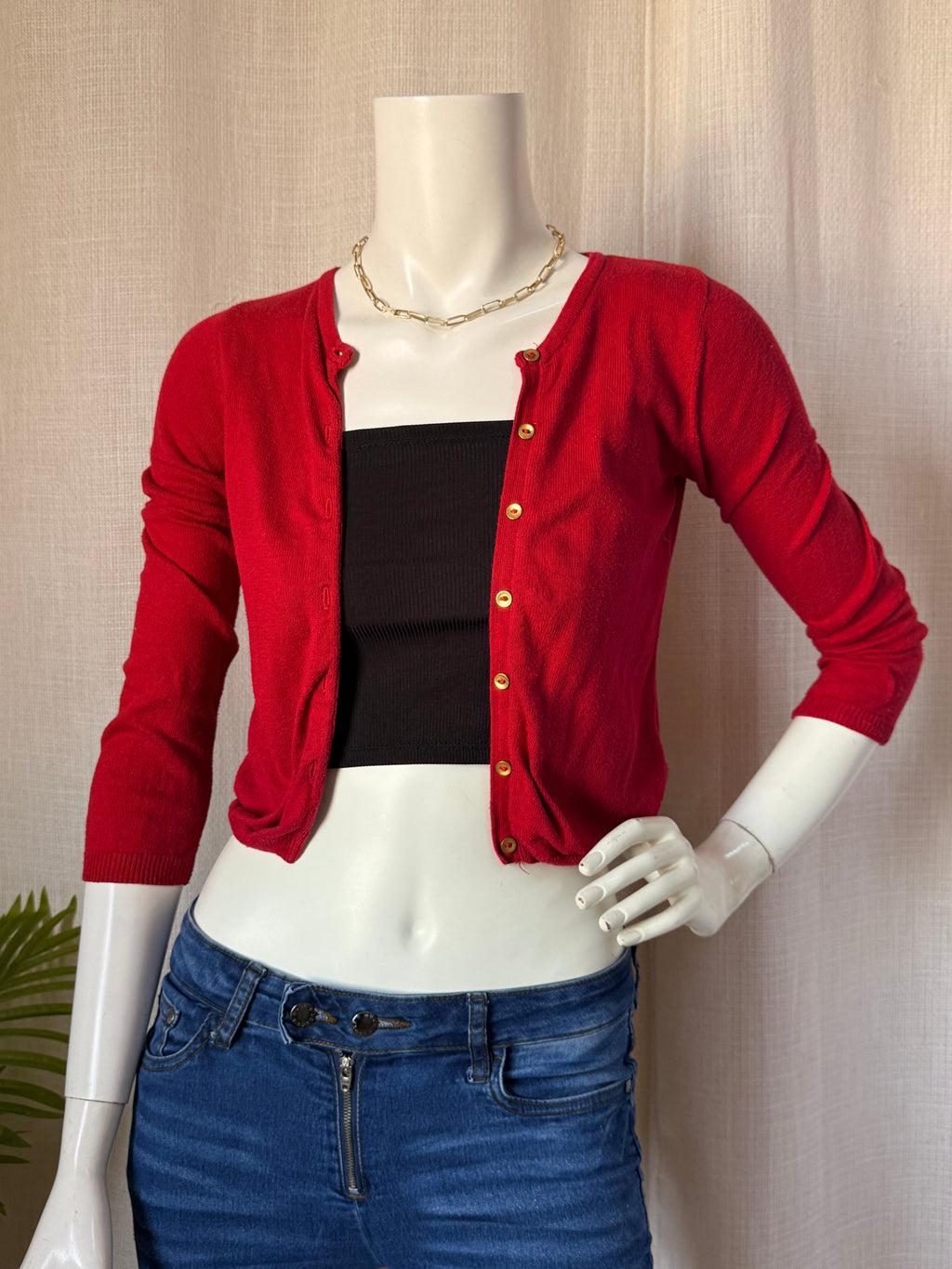 H&M Red Cropped Button-Down Cardigan | US 6-8Y