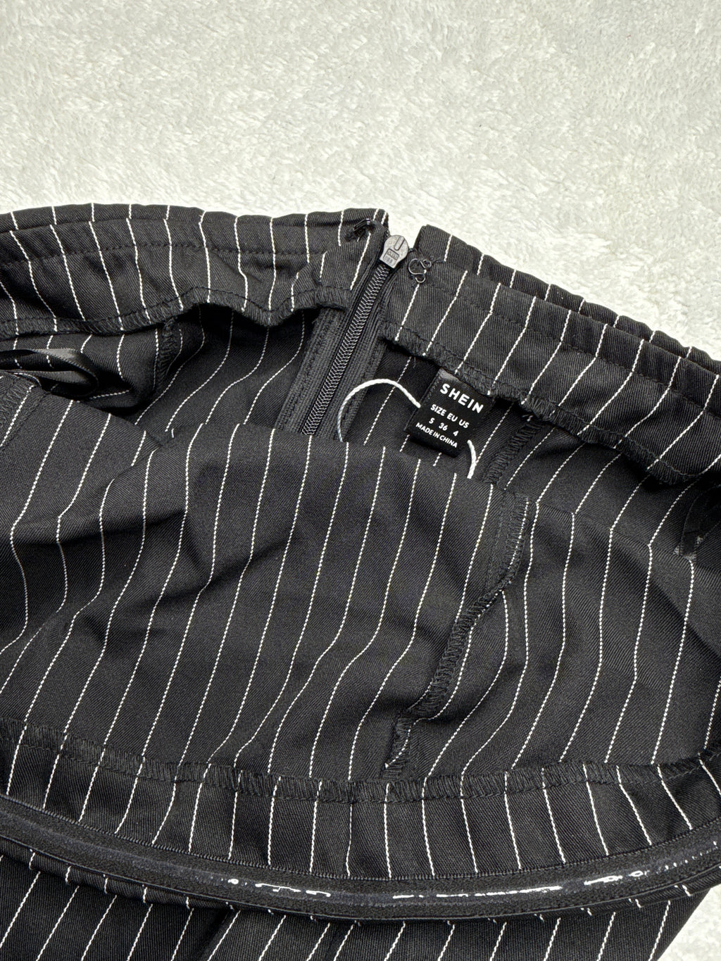 SHEIN Black Pinstripe Strapless Dress (Small)