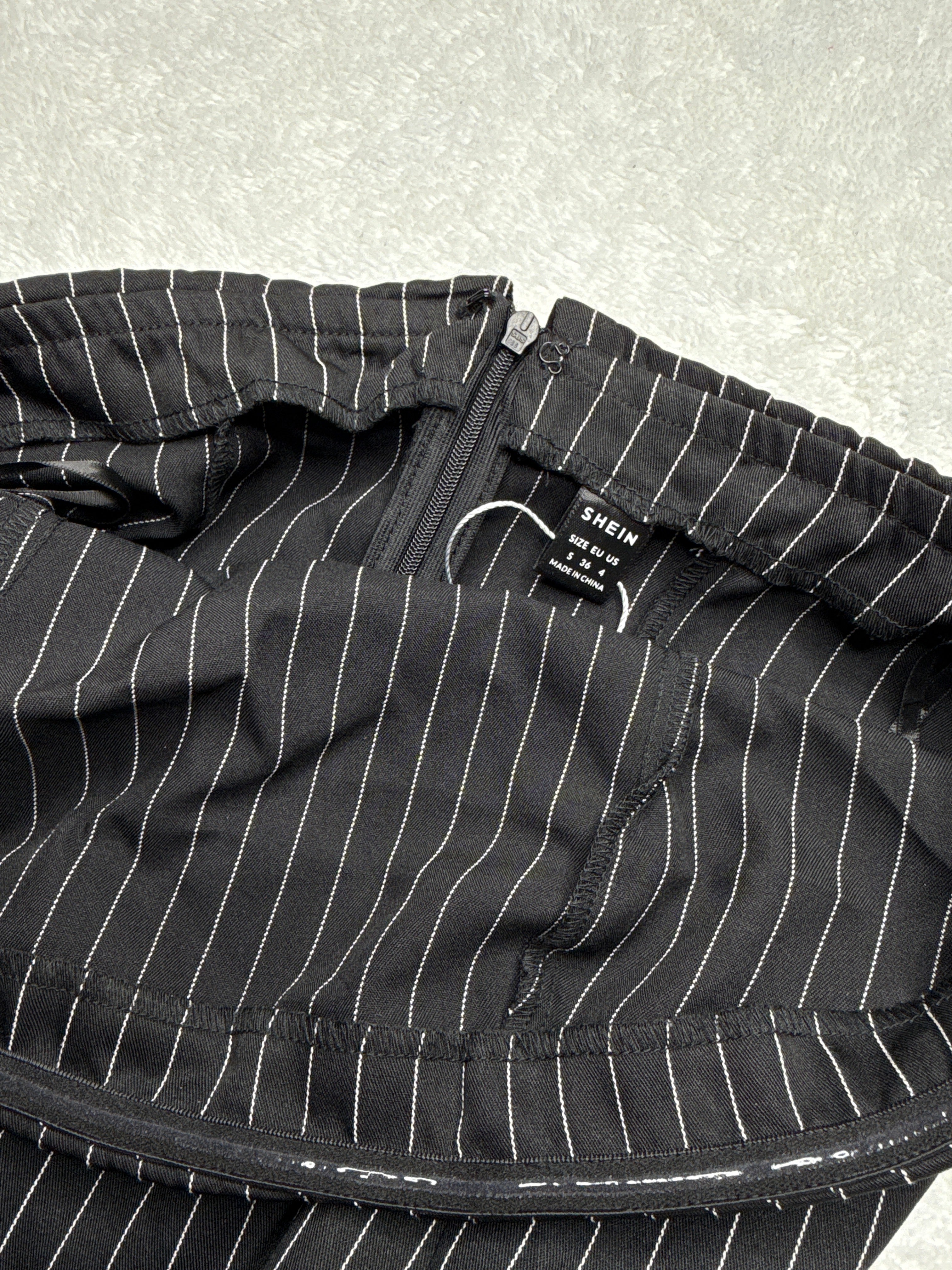 SHEIN Black Pinstripe Strapless Dress (Small)