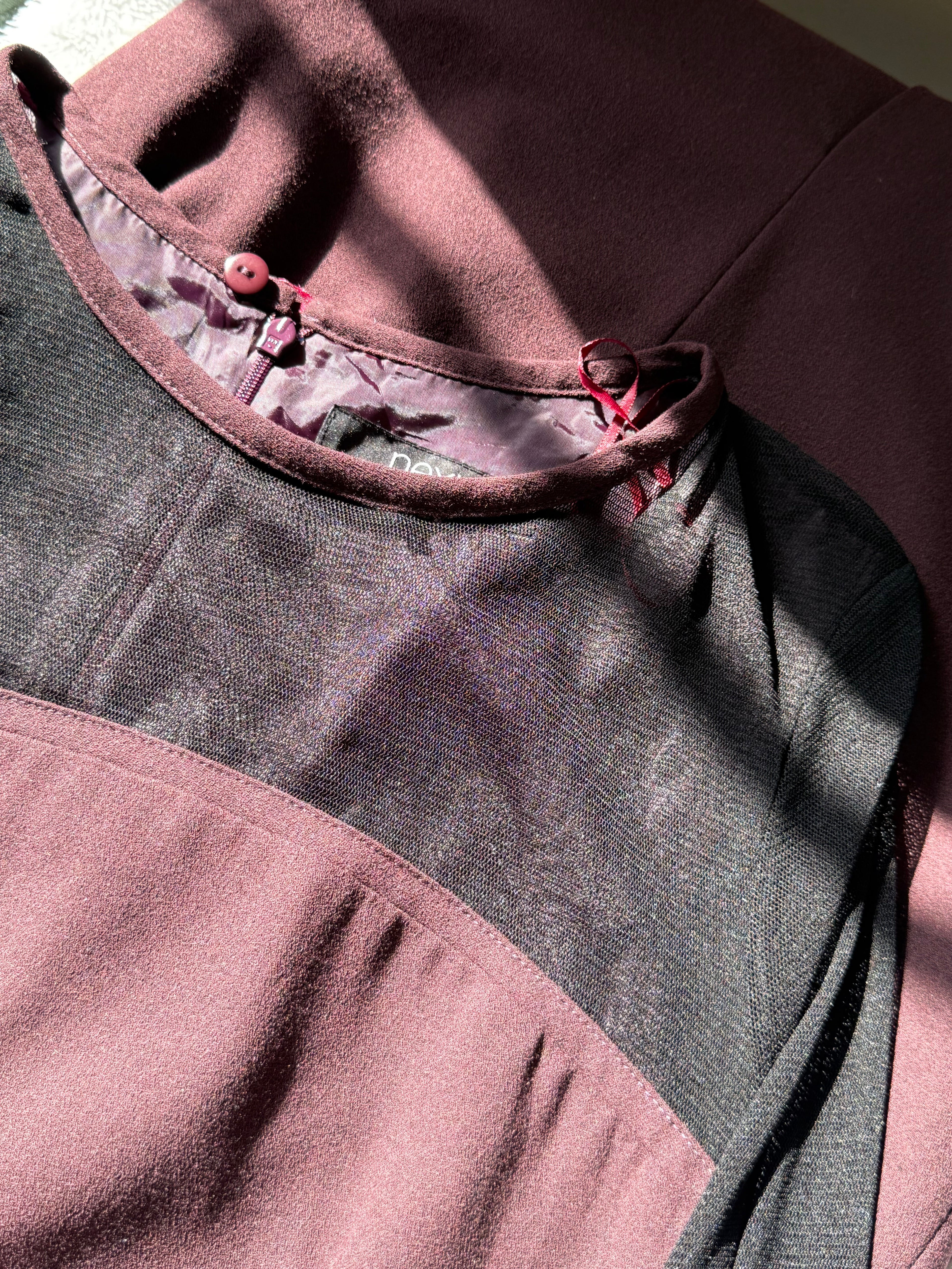 NEXT Plum Dress with Sheer Mesh Sleeves | UK 8