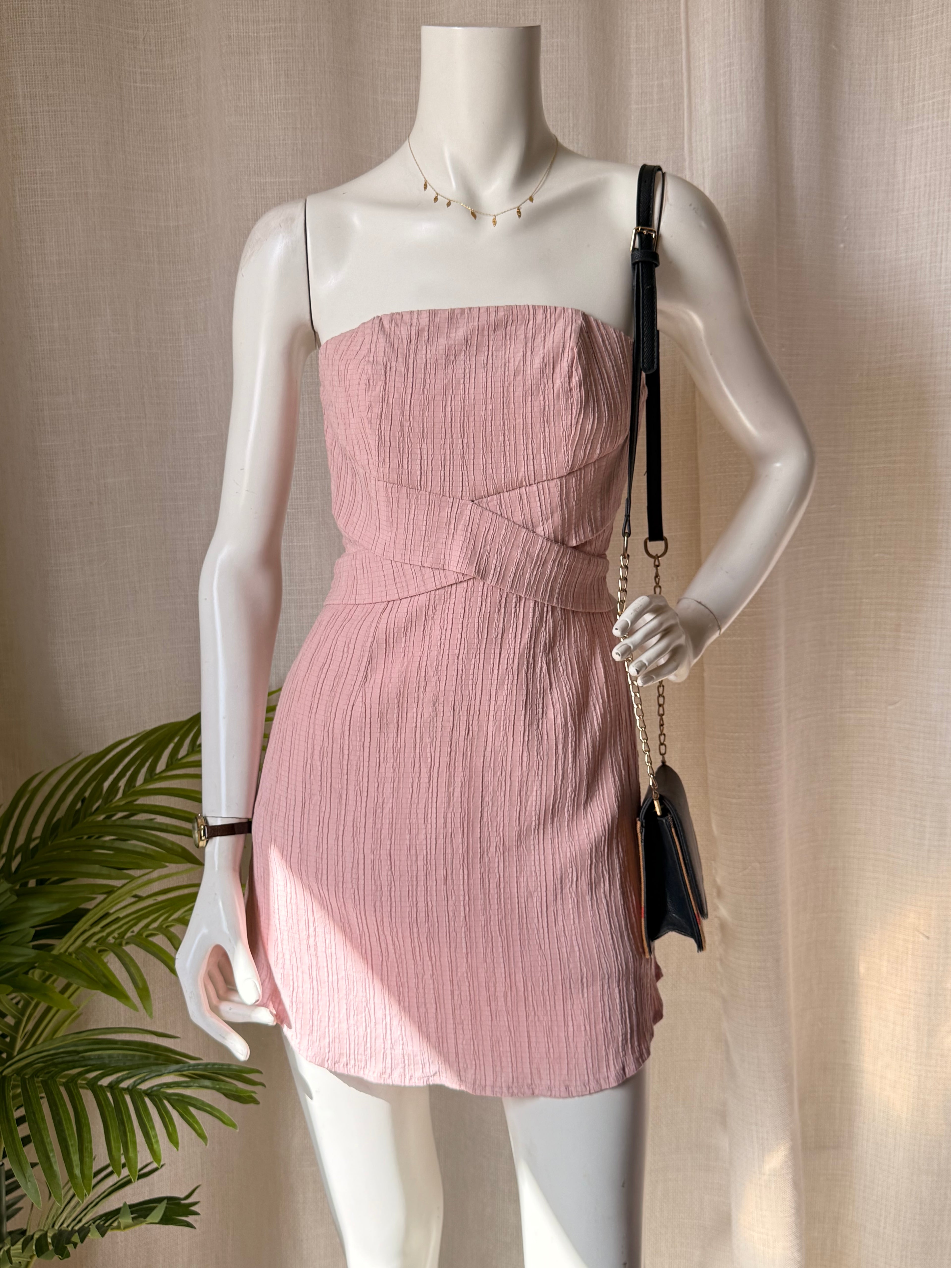 Saints + Secrets Dusty Pink Strapless Mini Dress - Size 8 - Textured Bodycon