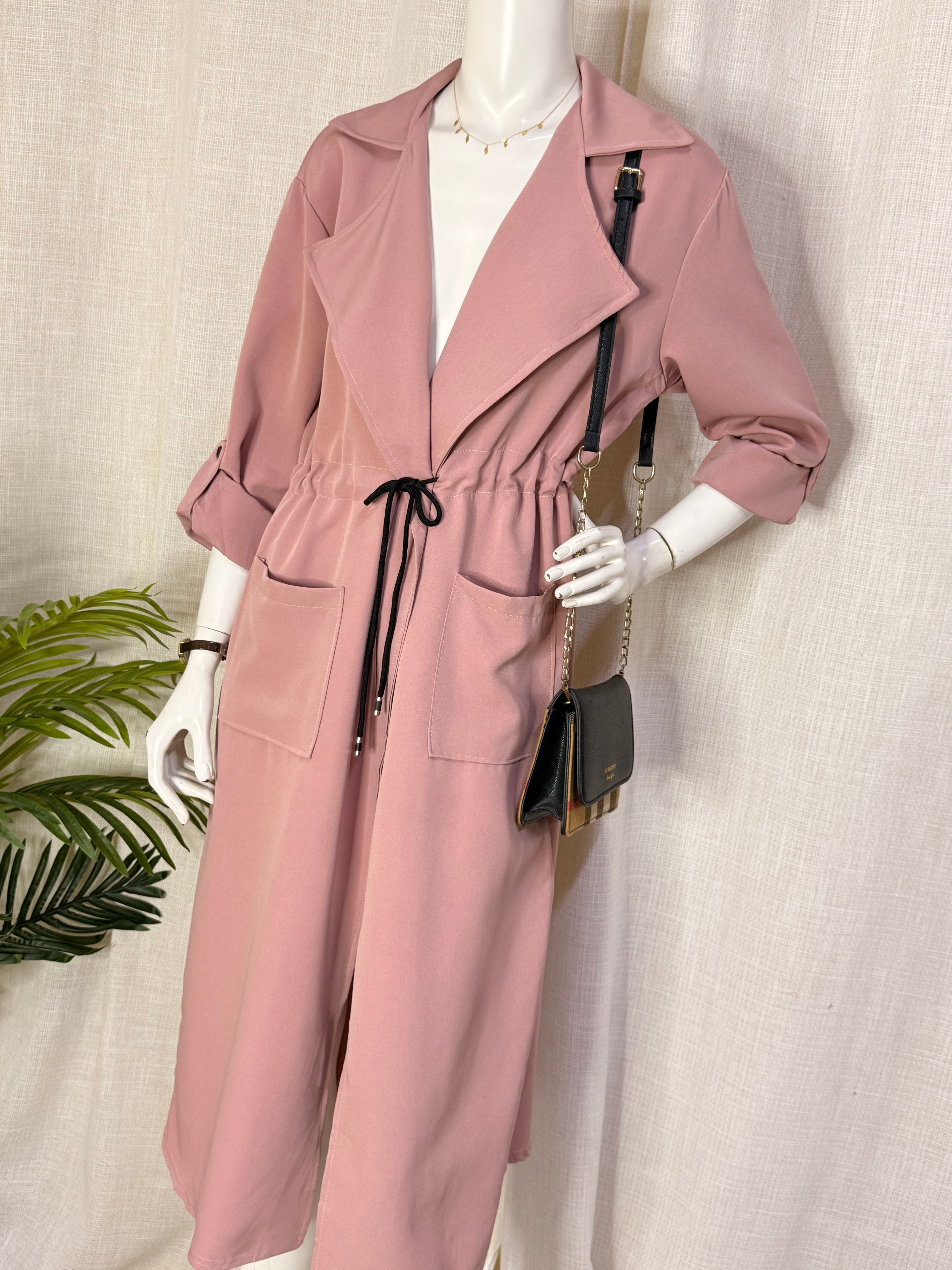 Passion Paris Rose Pink Drawstring Trench Midi Dress – Size M / UK 10 | NWT