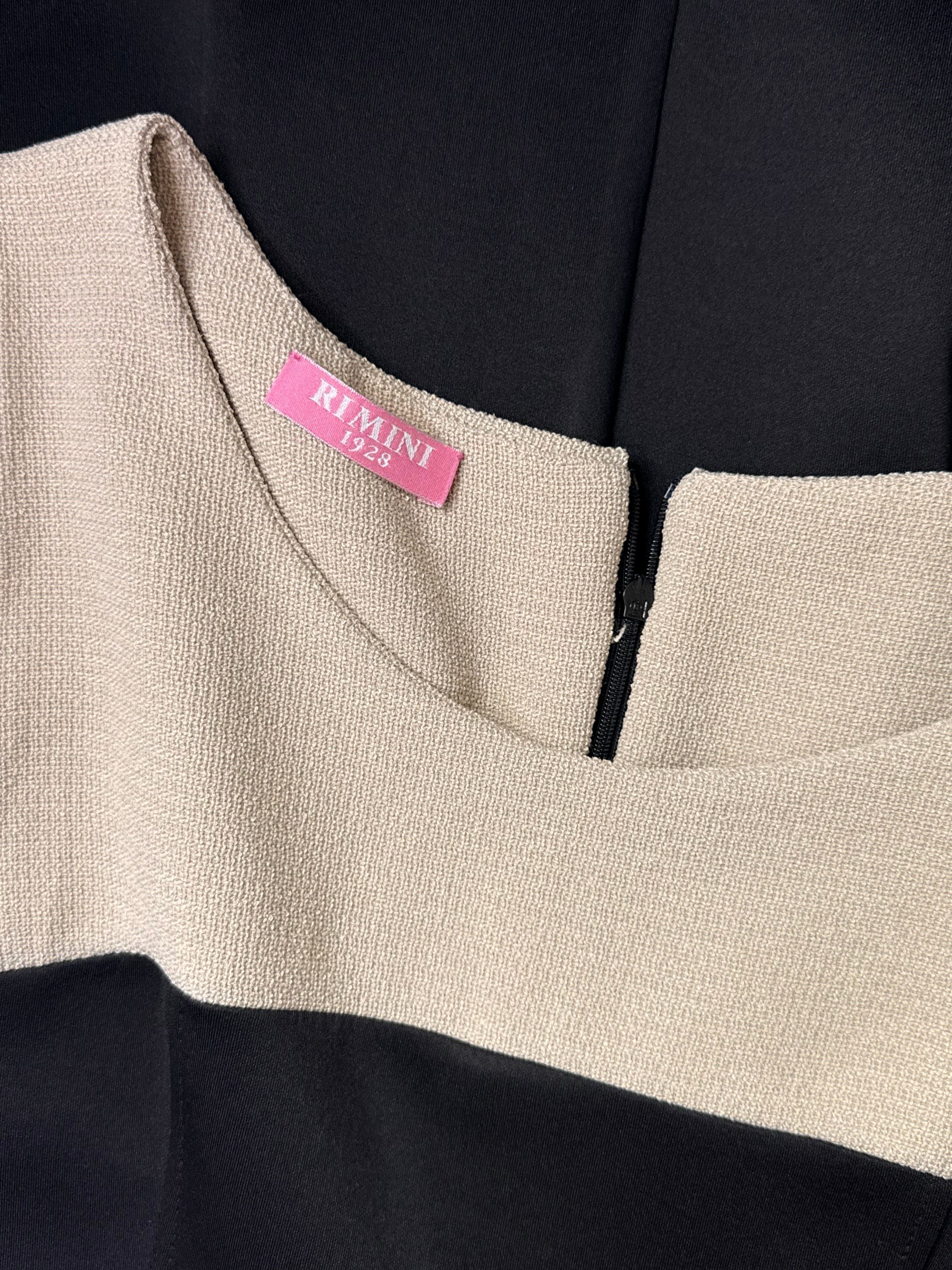 Rimini 1928 Beige & Black Colorblock Pleated Skater Mini Dress – Size Medium