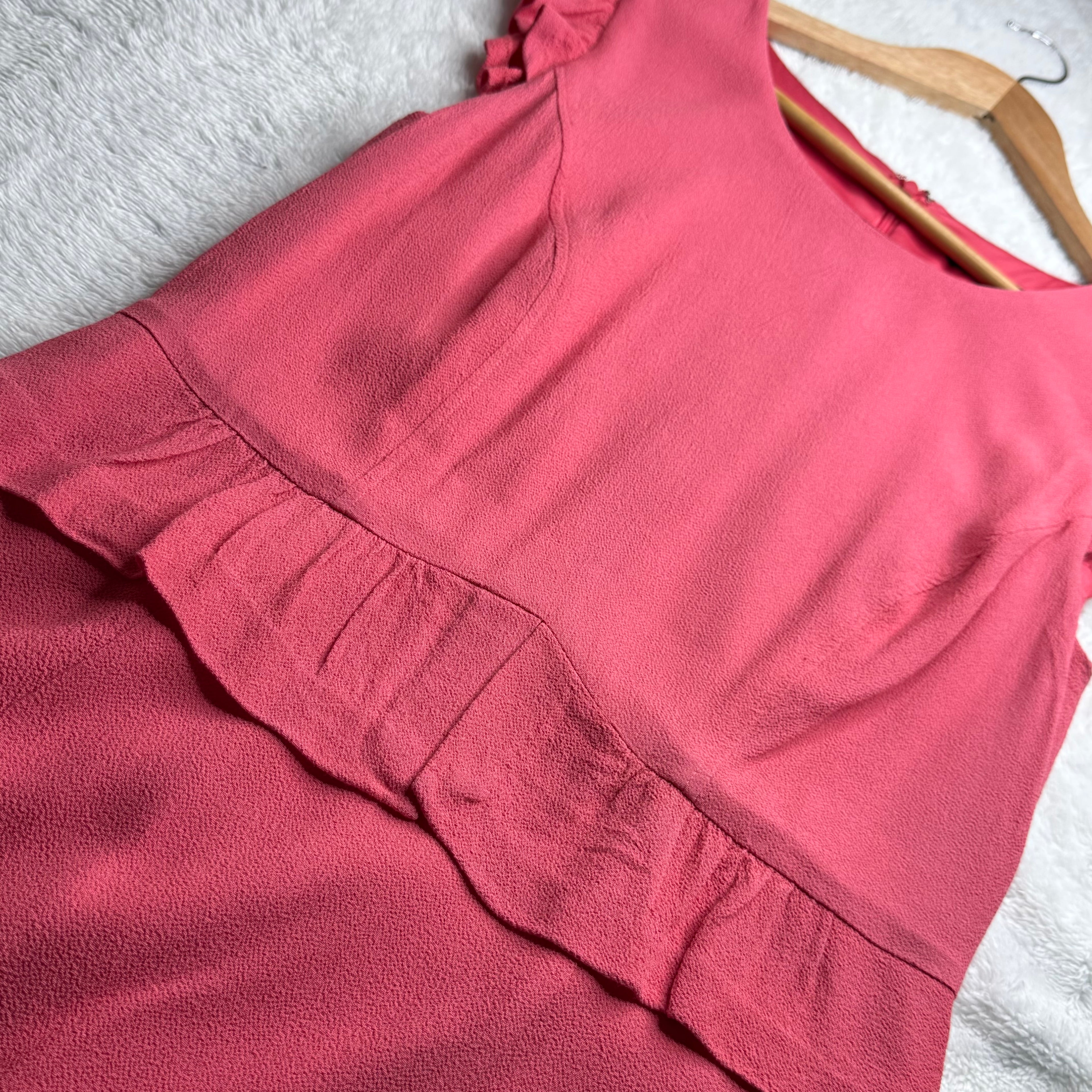 Portmans Pink Peplum Dress with Ruffle Sleeves